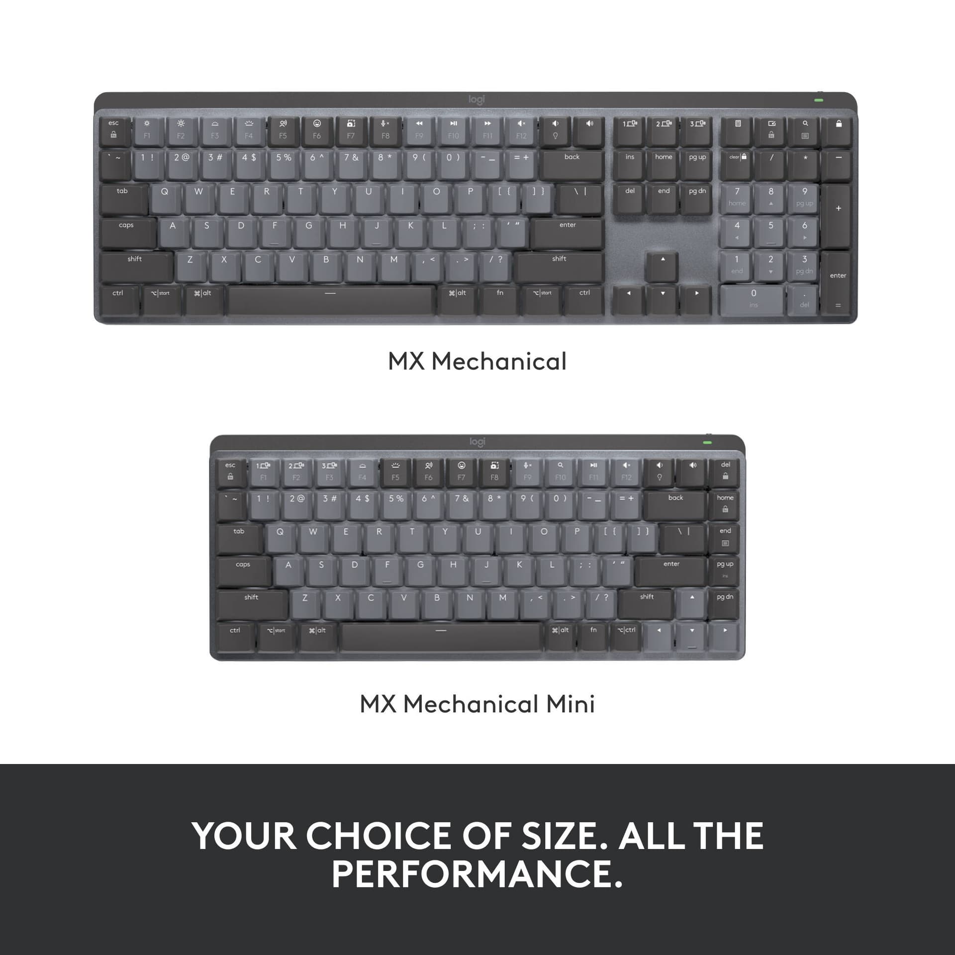 Logitech MX Mechanical Mini wireless illuminated keyboard in graphite with compact tenkeyless layout and BOLT receiver