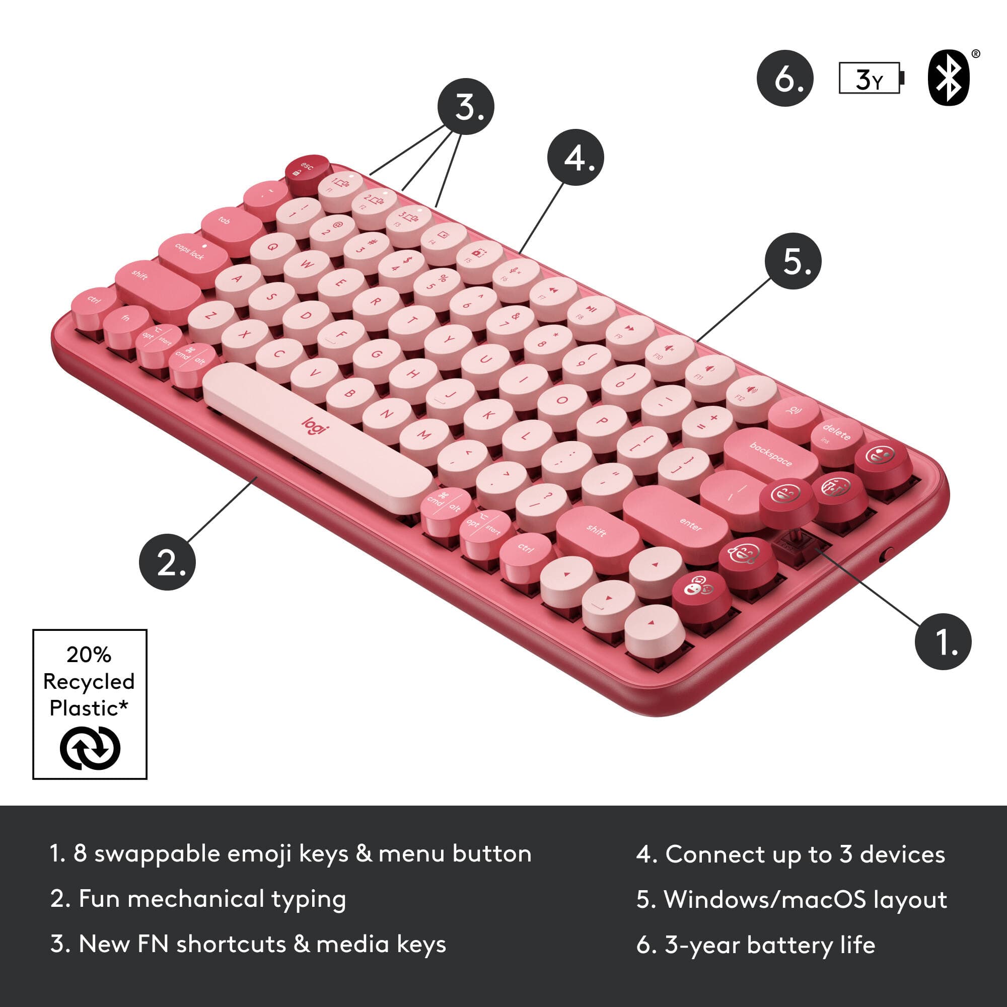 Logitech POP Keys wireless mechanical keyboard with emoji keys and compact layout