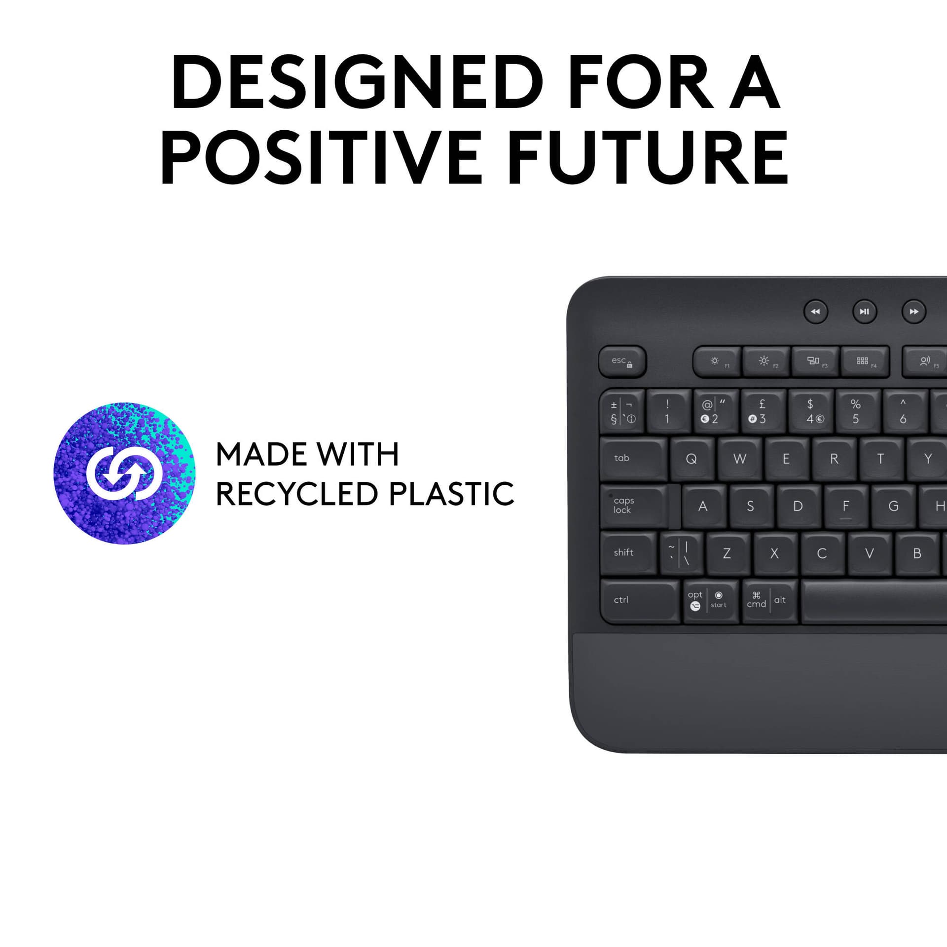 Logitech K650 Signature Wireless Keyboard in graphite with full-size layout and Bolt receiver