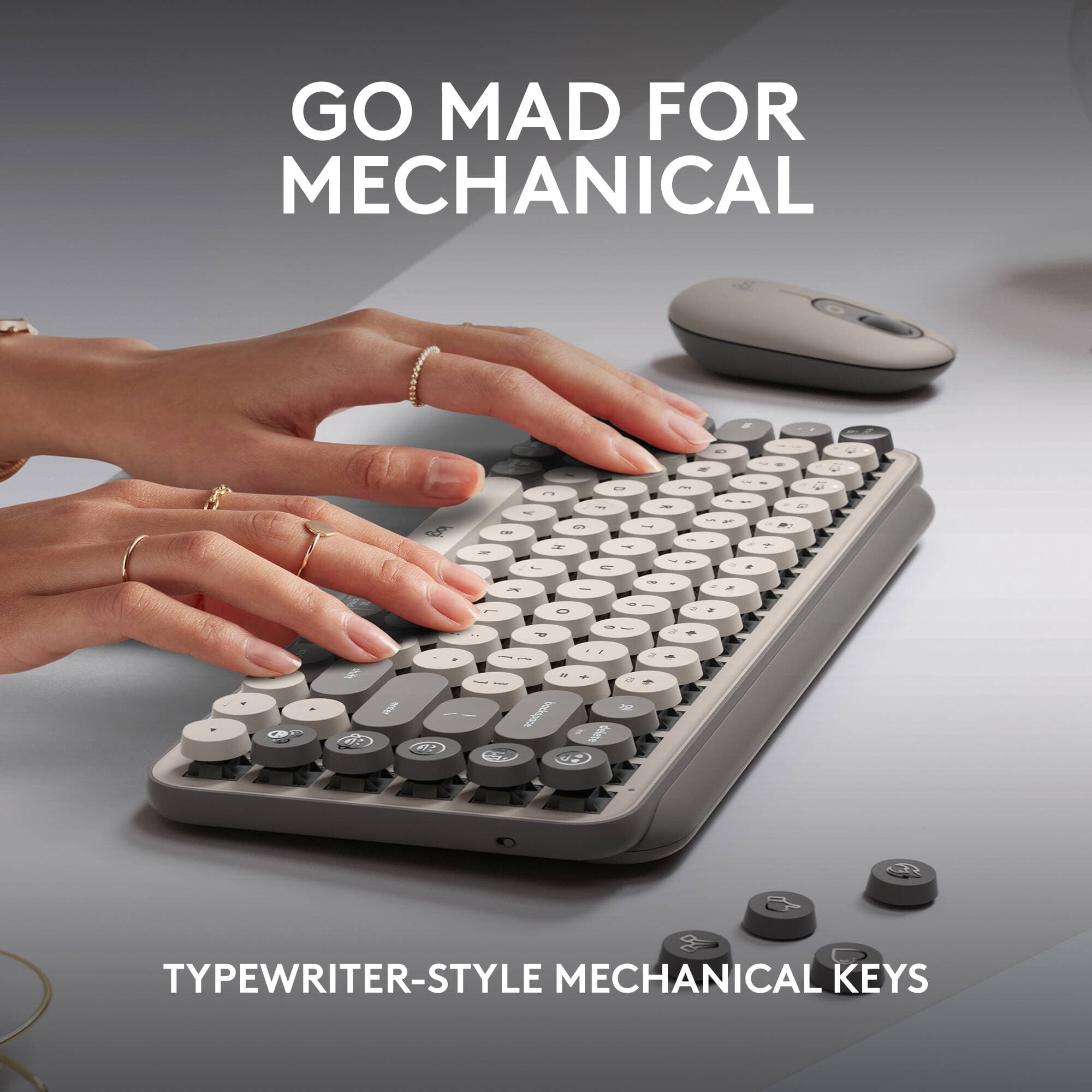 Logitech POP Keys wireless mechanical keyboard in Mist color with compact layout