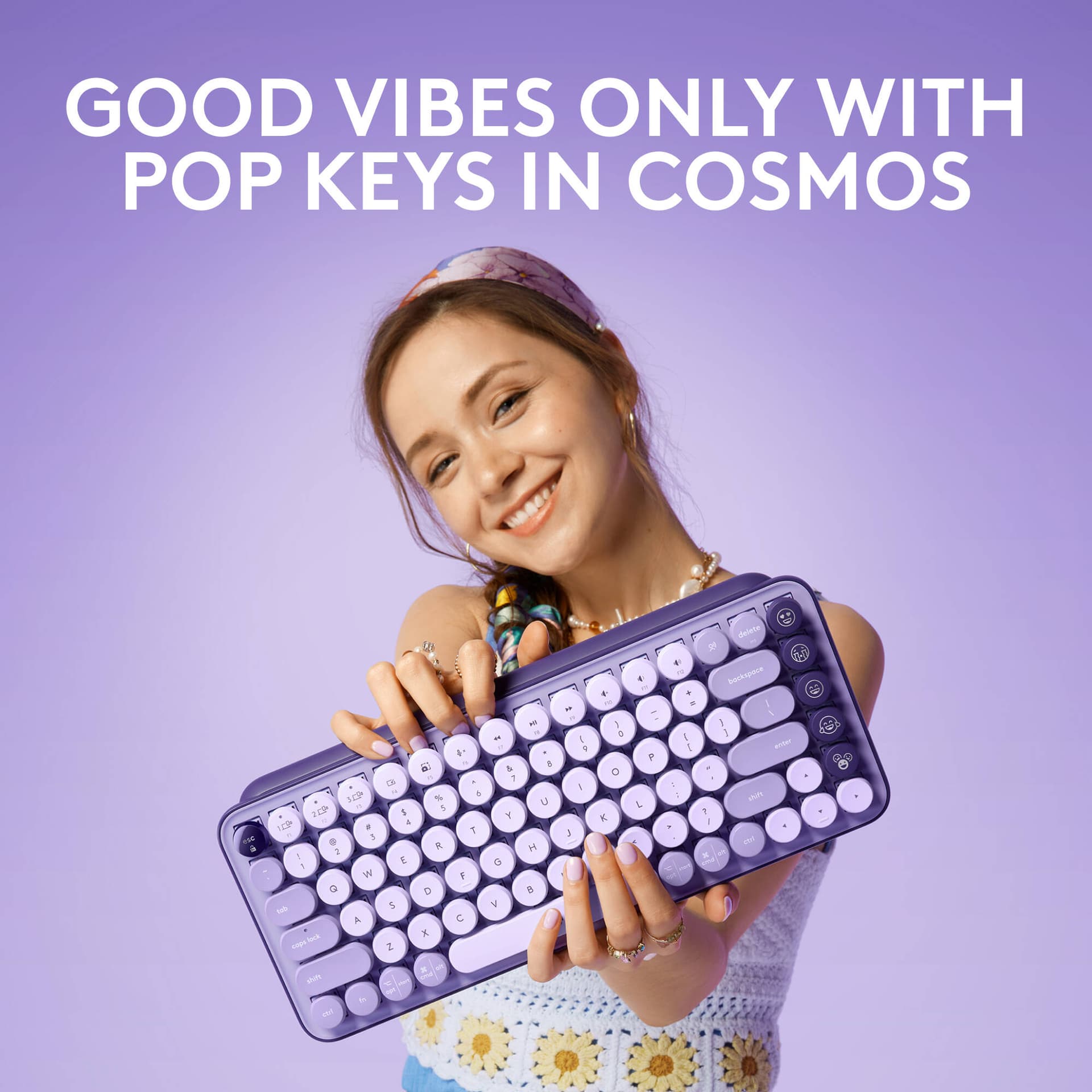 Logitech POP Keys Mechanical Wireless Keyboard in Cosmos with compact wireless design