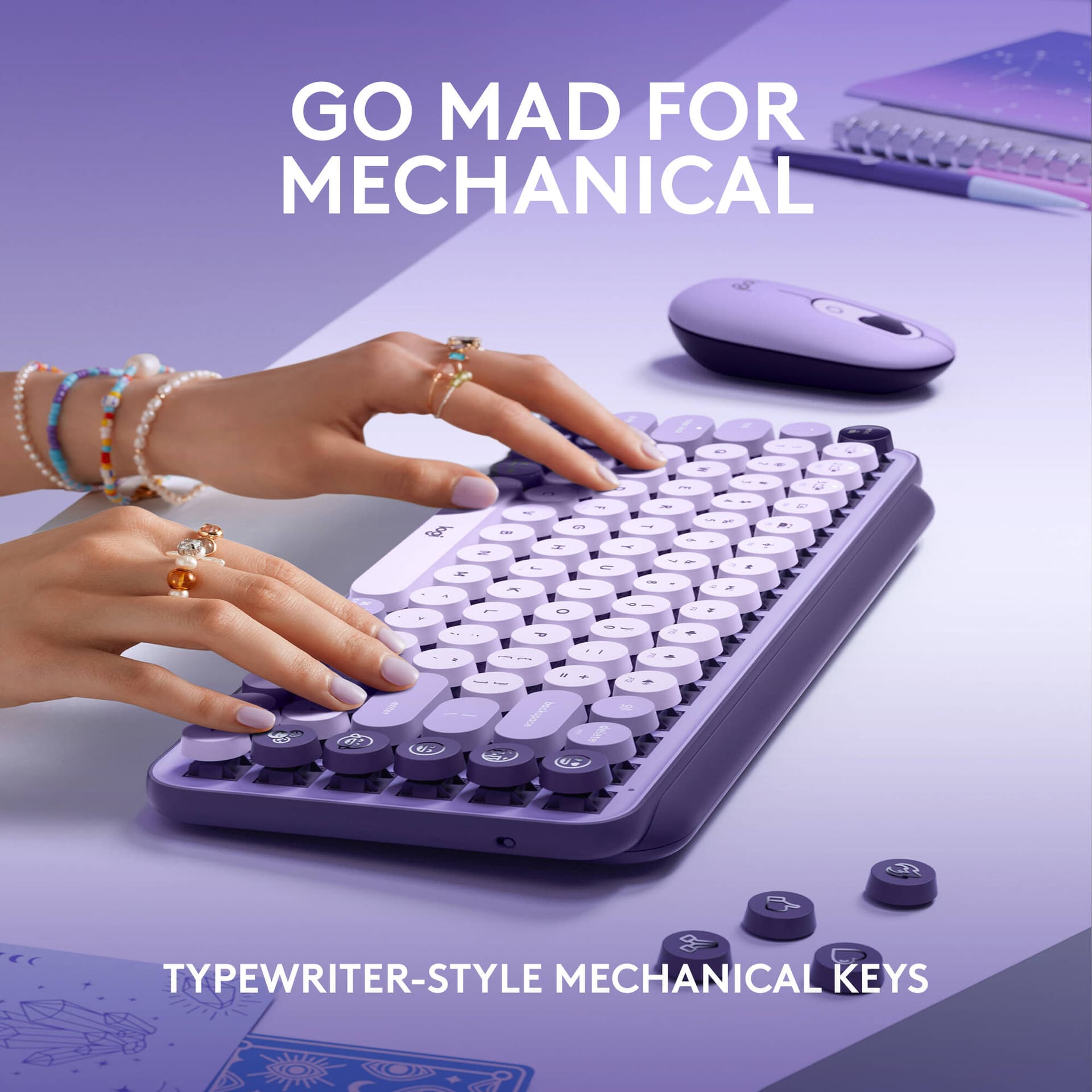 Logitech POP Keys Mechanical Wireless Keyboard in Cosmos with compact wireless design