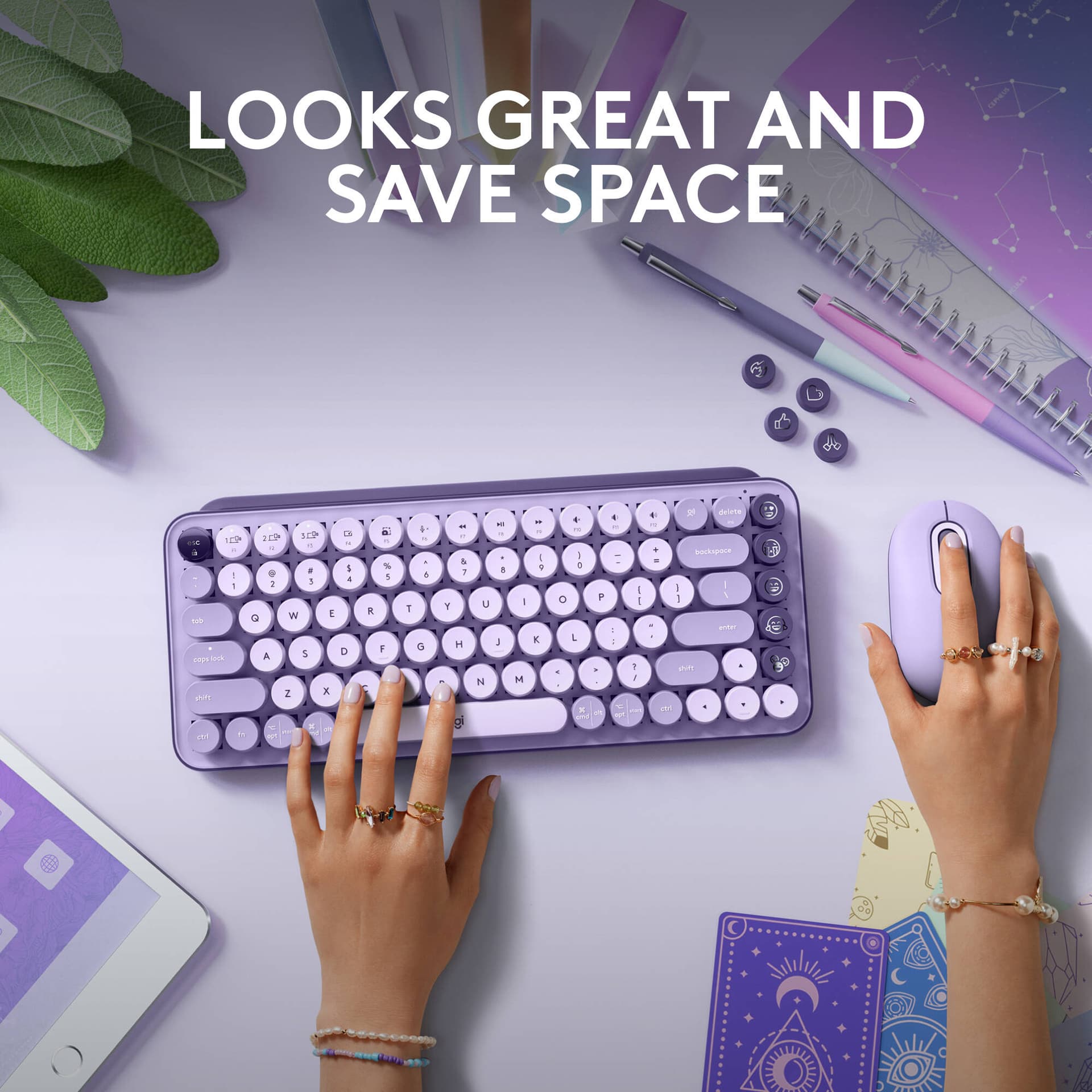 Logitech POP Keys Mechanical Wireless Keyboard in Cosmos with compact wireless design