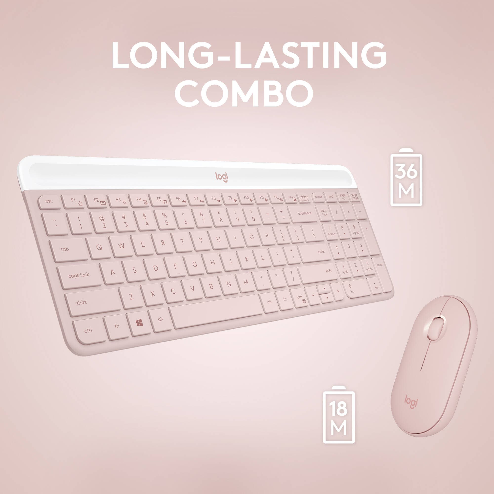Logitech MK470 slim wireless keyboard and mouse combo in rose finish