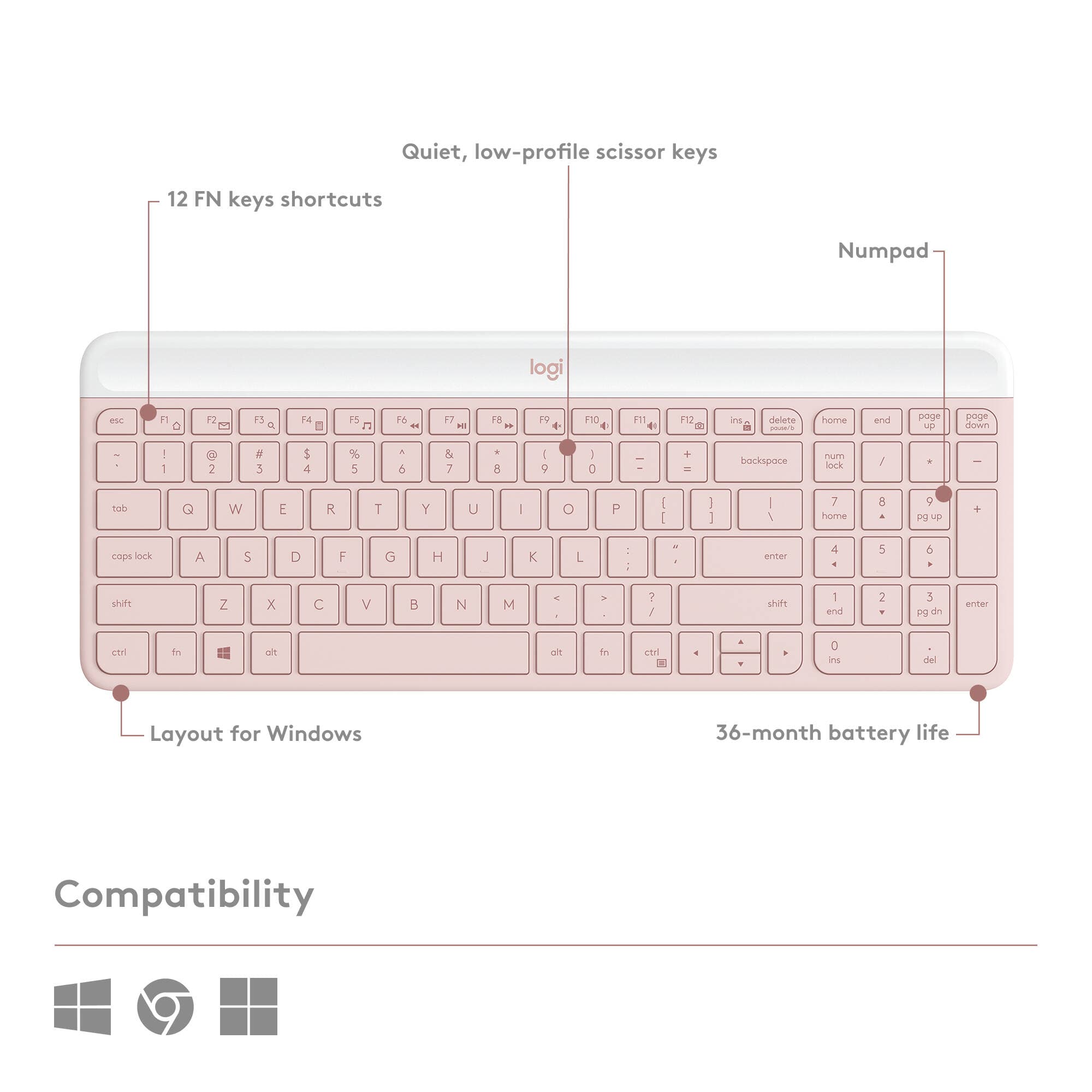 Logitech MK470 slim wireless keyboard and mouse combo in rose finish