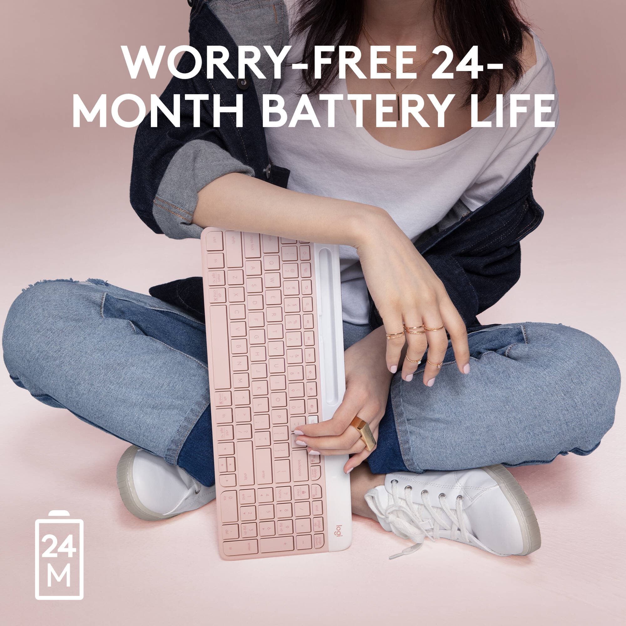 Logitech K585 Slim Multi-Device Keyboard in Rose, compact wireless keyboard for multi-device typing