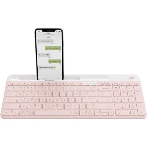 Logitech K585 Slim Multi-Device Keyboard in Rose, compact wireless keyboard for multi-device typing