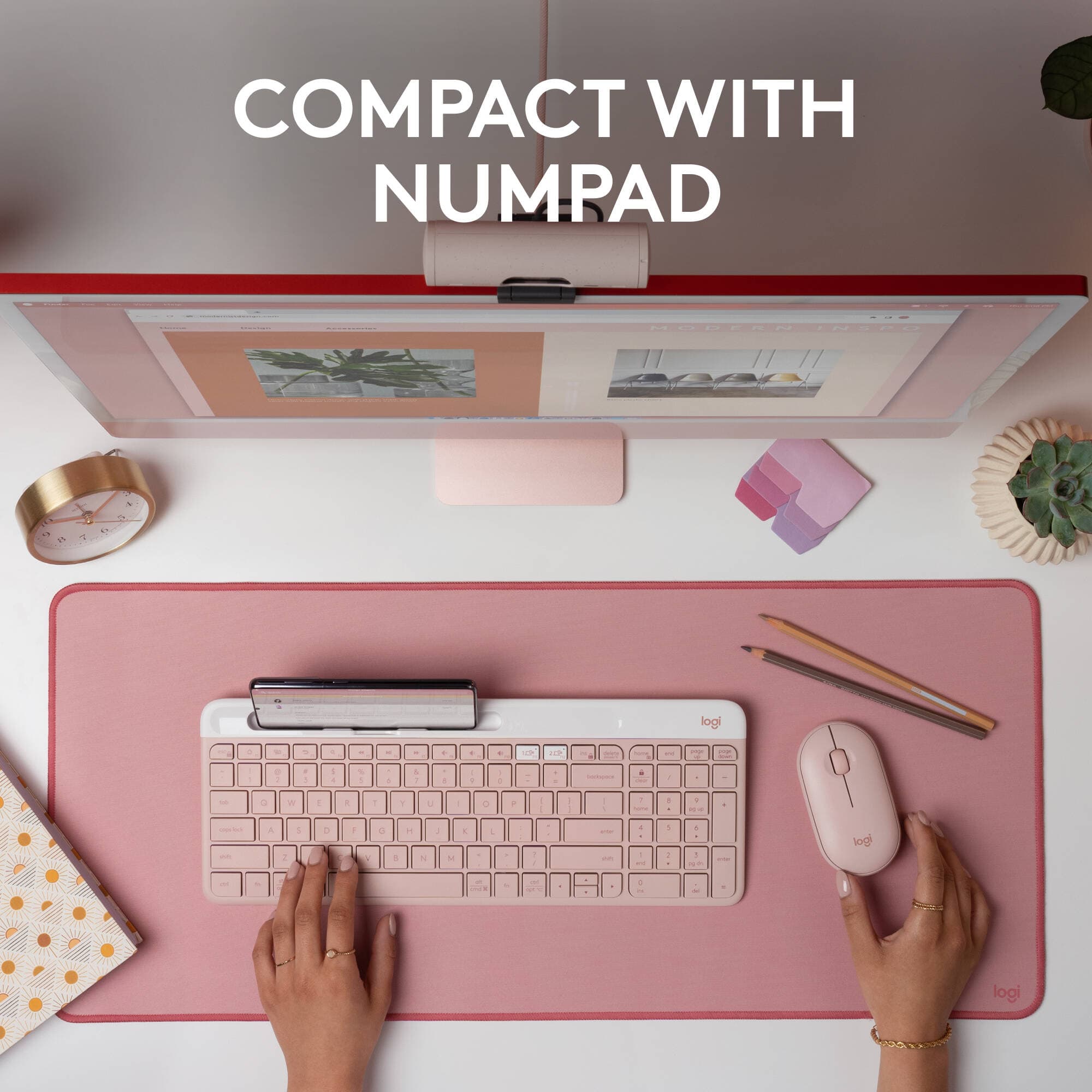 Logitech K585 Slim Multi-Device Keyboard in Rose, compact wireless keyboard for multi-device typing