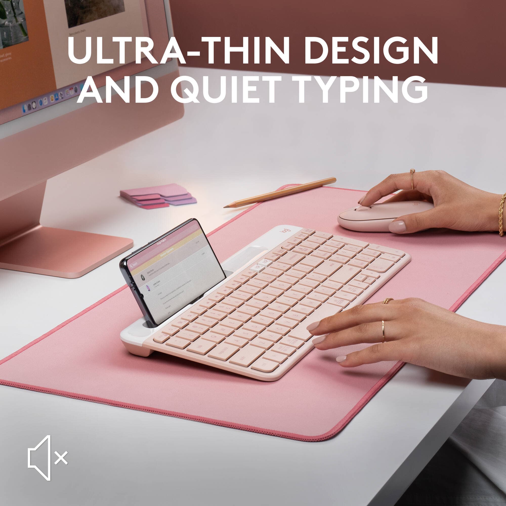 Logitech K585 Slim Multi-Device Keyboard in Rose, compact wireless keyboard for multi-device typing