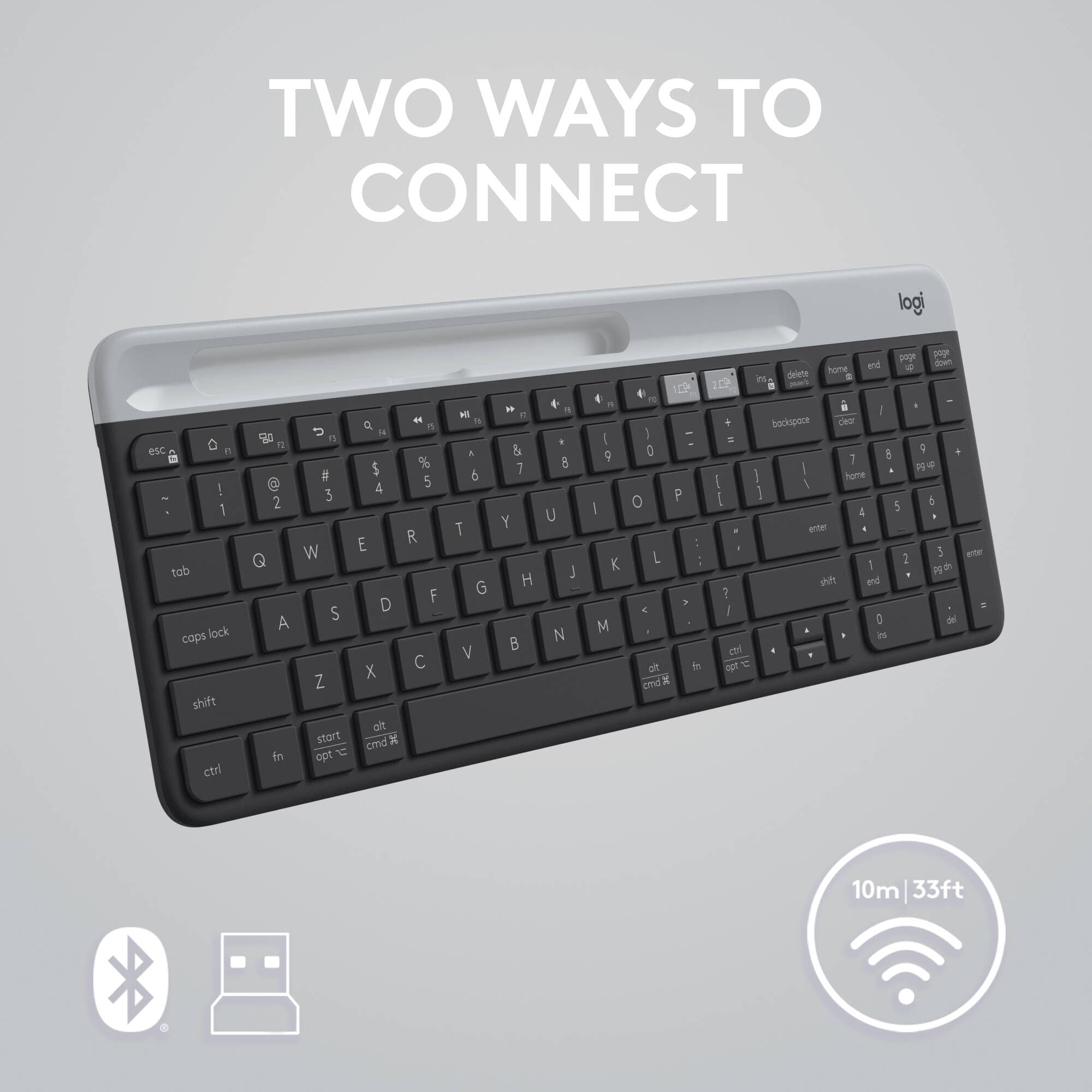 Logitech K585 Slim wireless multi-device keyboard in graphite with compact low-profile design