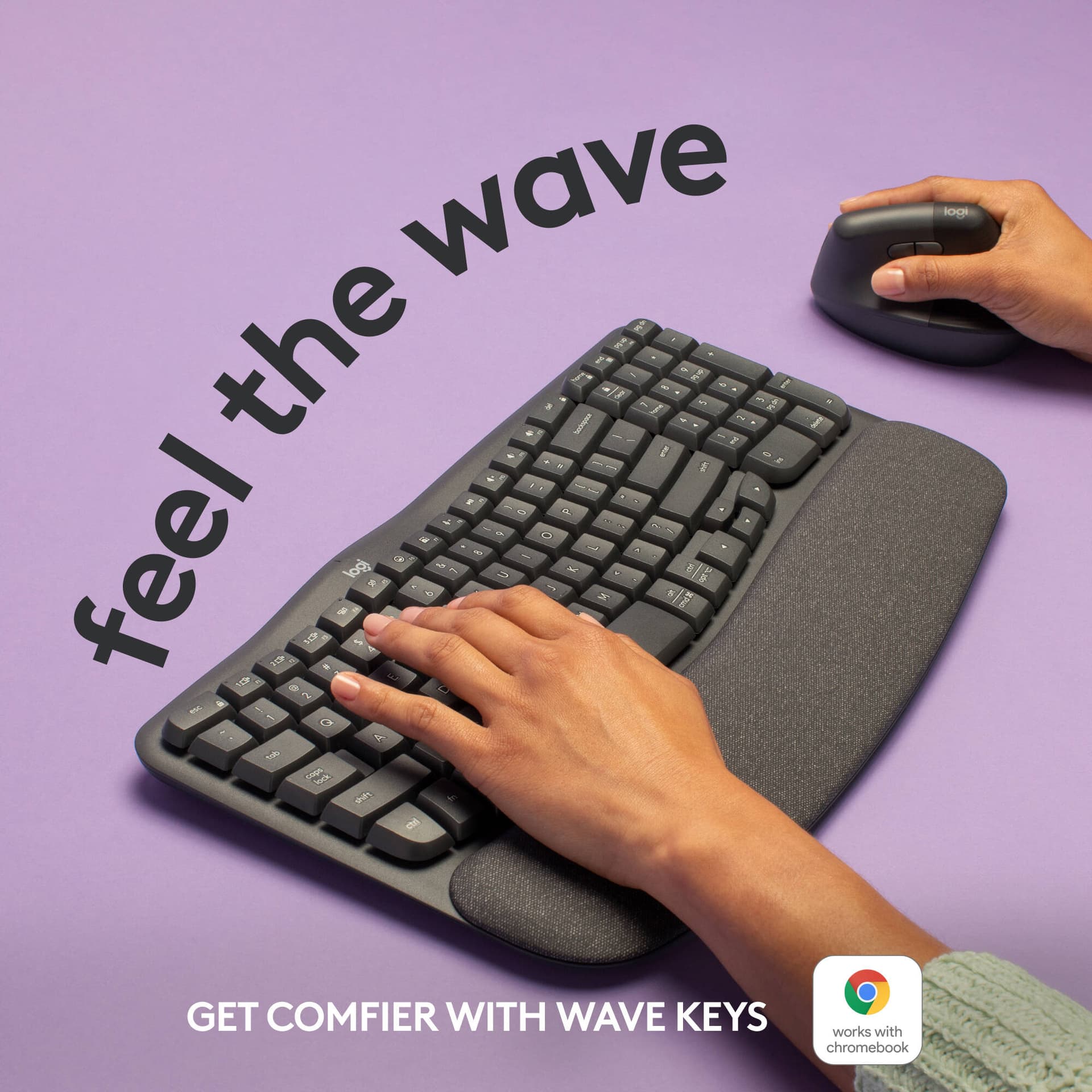 Logitech Wireless Wave Keys Keyboard in graphite, ergonomic wireless keyboard