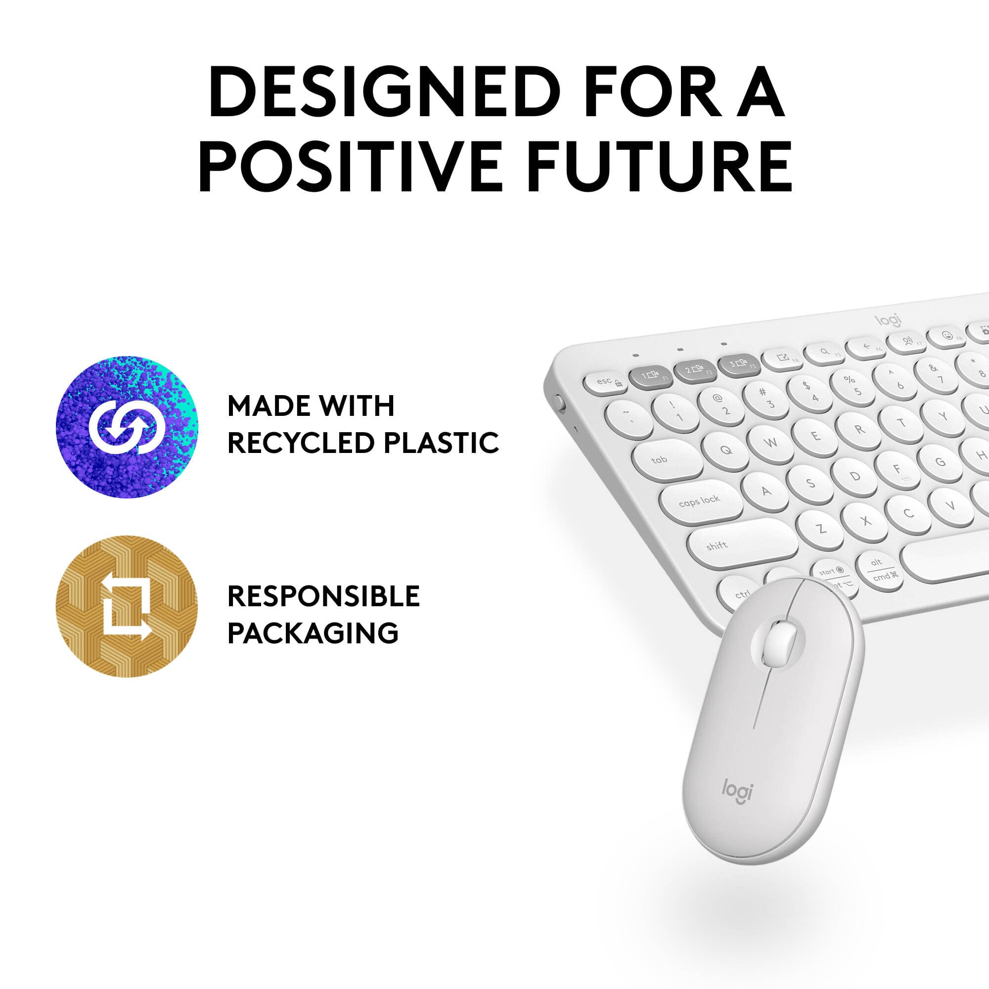 Logitech Pebble 2 Wireless Combo in White with compact keyboard and matching mouse