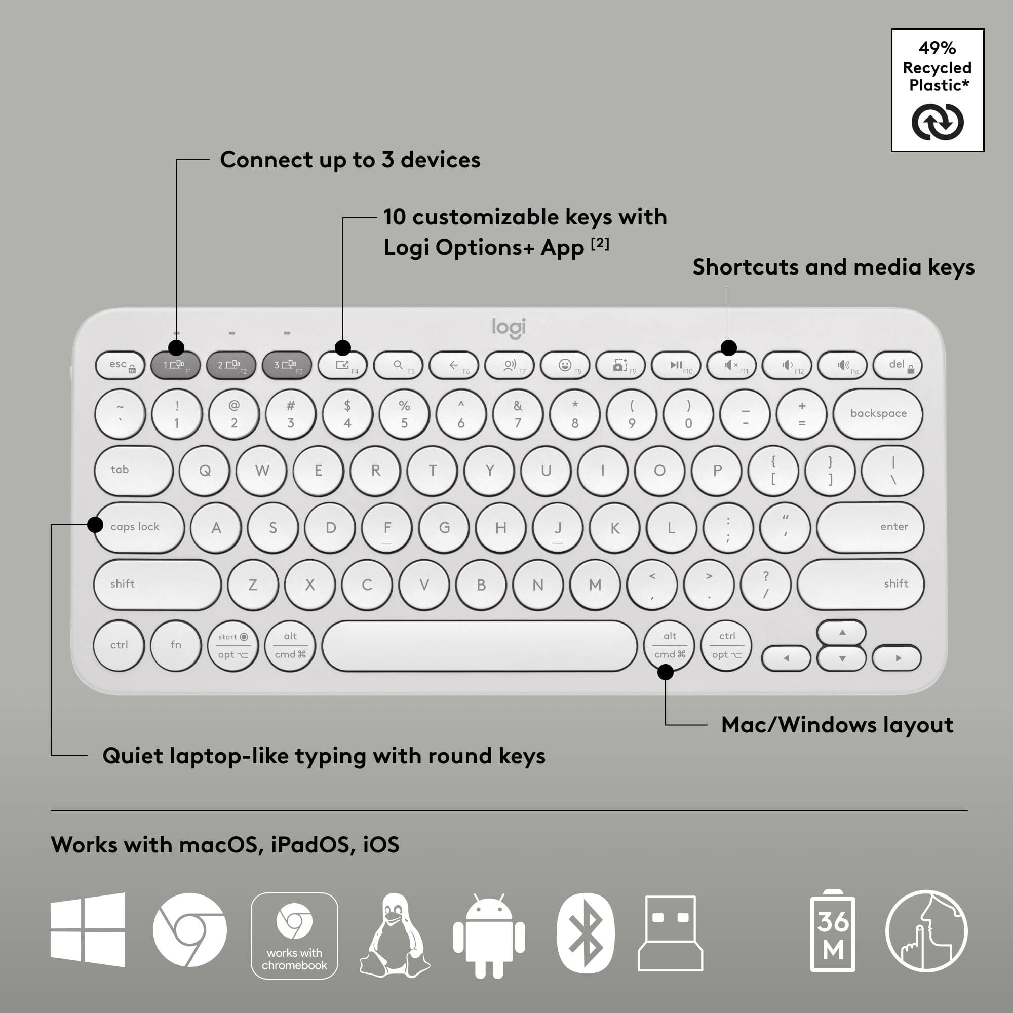 Logitech Pebble 2 Wireless Combo in White with compact keyboard and matching mouse
