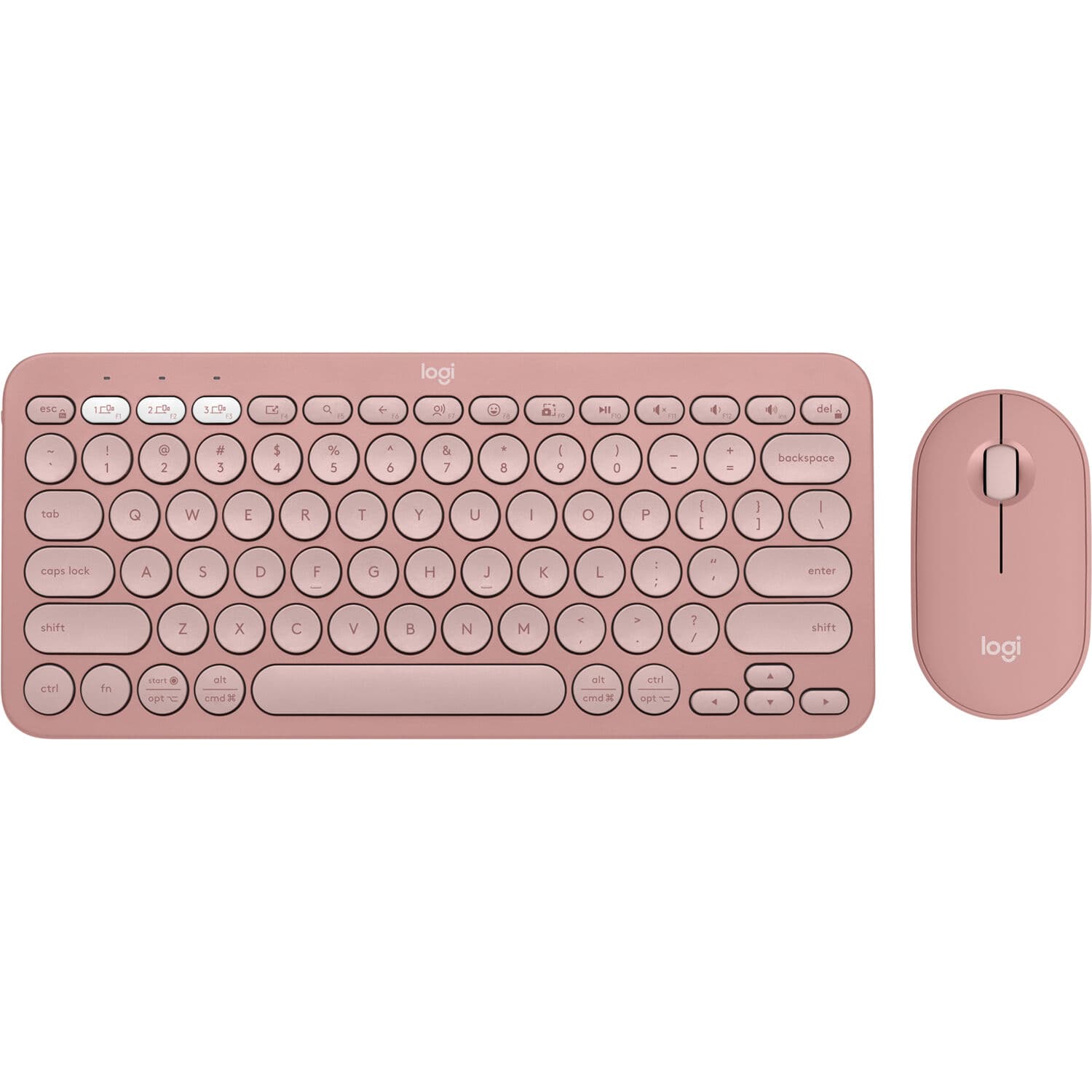 Logitech Pebble 2 Wireless Combo in Rose with compact keyboard and matching mouse