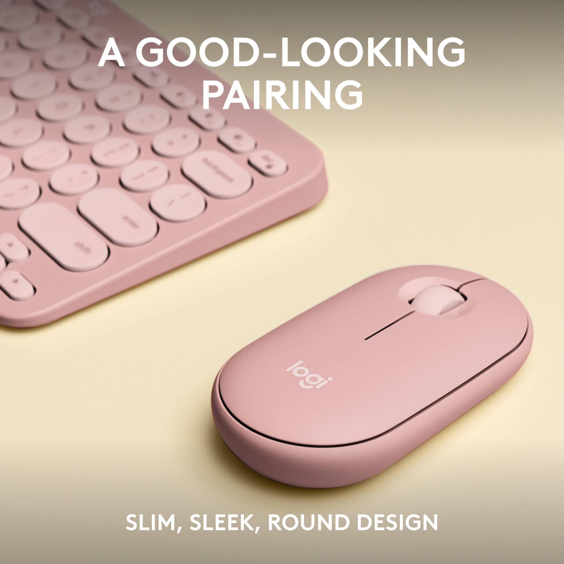 Logitech Pebble 2 Wireless Combo in Rose with compact keyboard and matching mouse