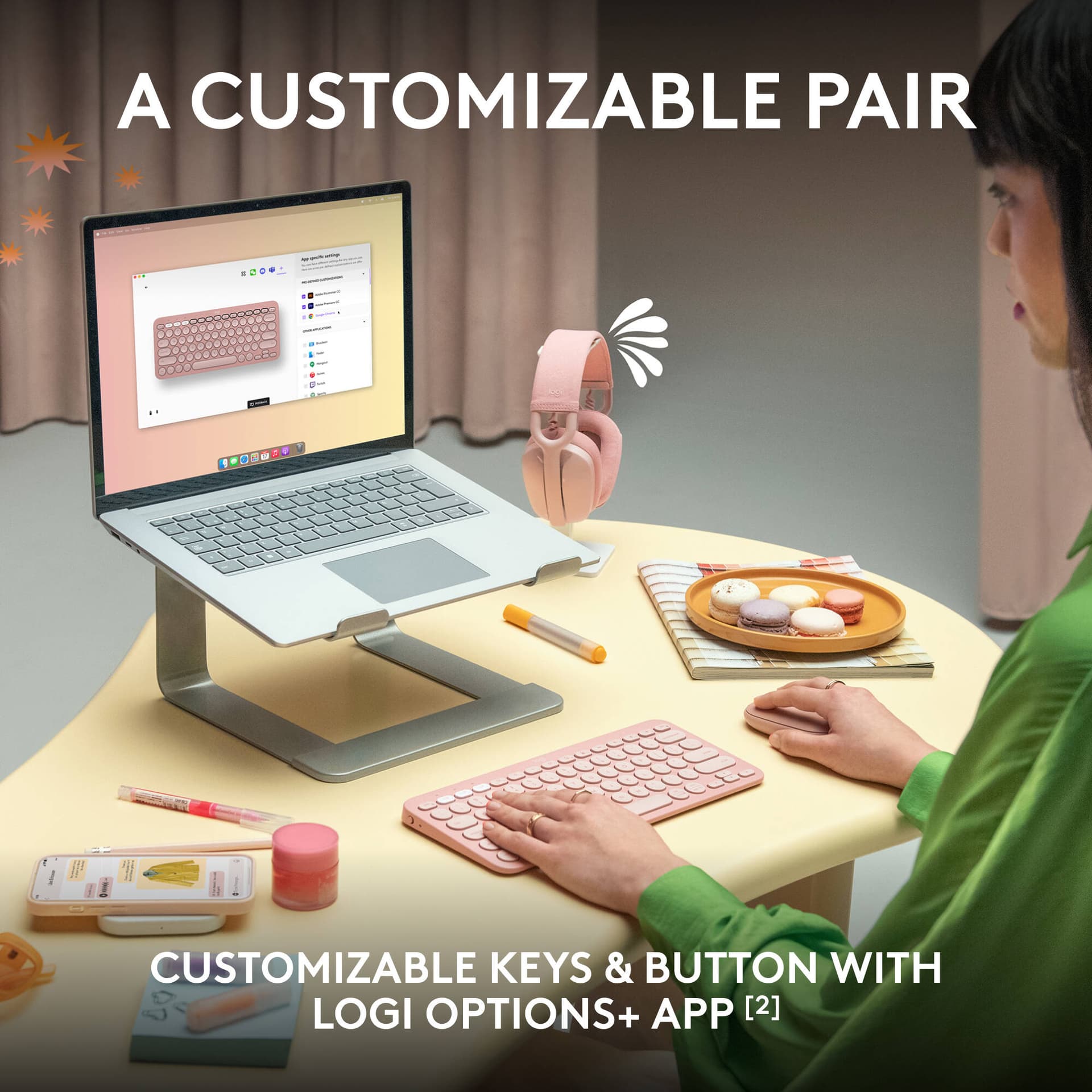 Logitech Pebble 2 Wireless Combo in Rose with compact keyboard and matching mouse