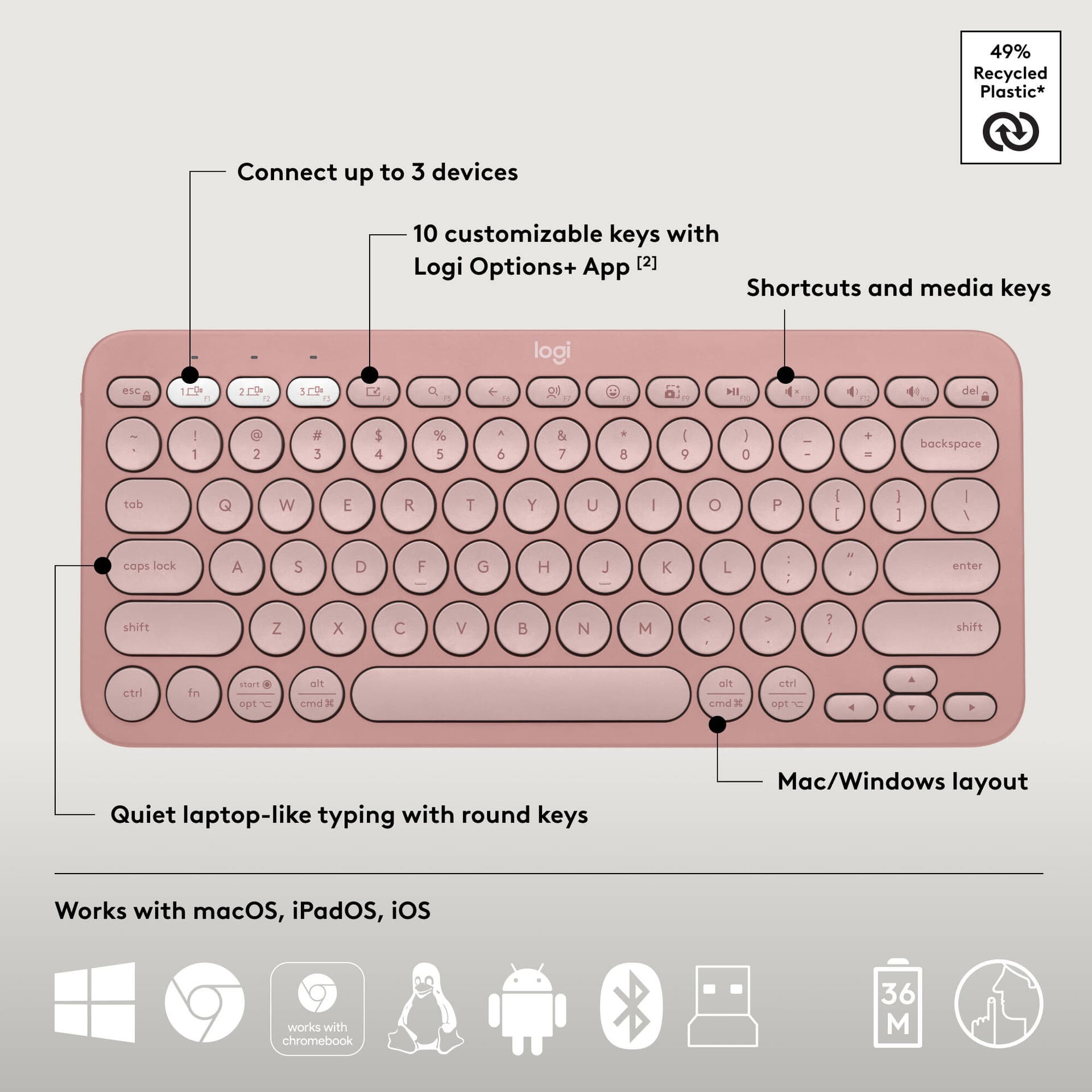 Logitech Pebble 2 Wireless Combo in Rose with compact keyboard and matching mouse