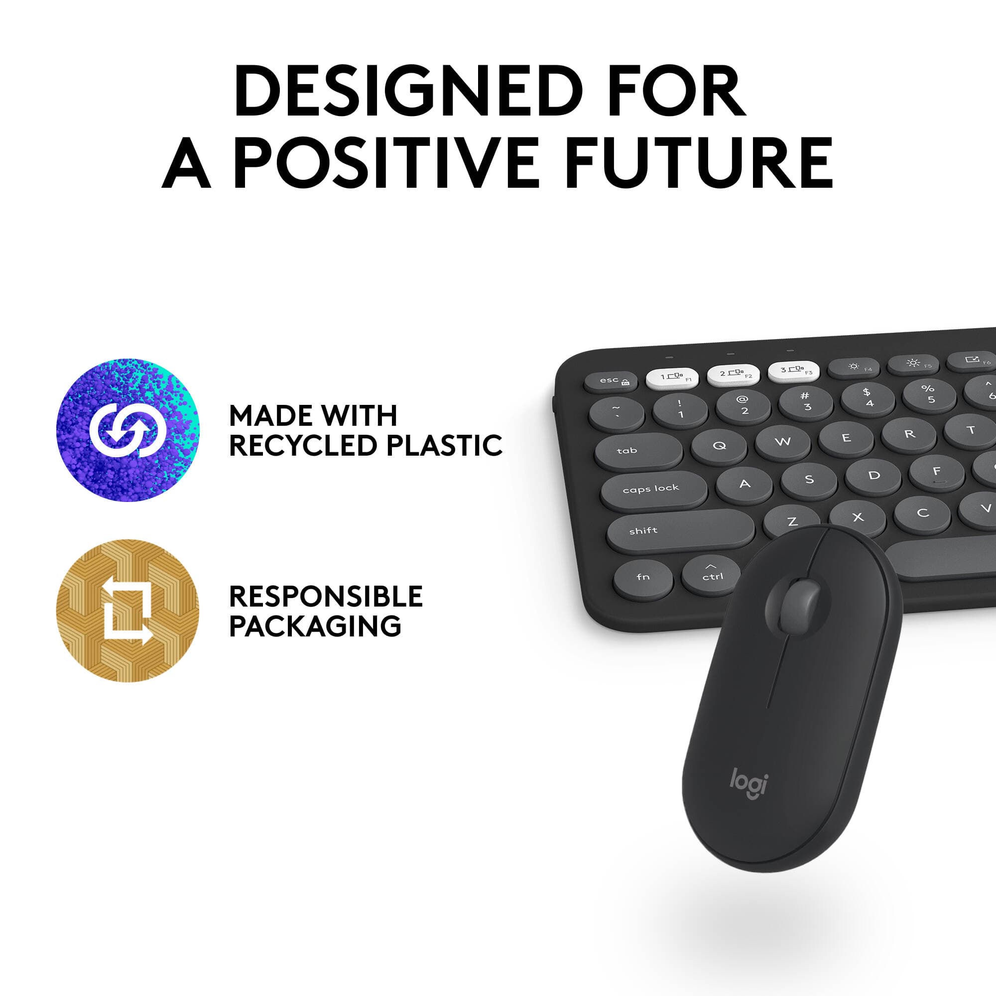 Logitech Pebble 2 combo for Mac in Tonal Graphite with compact Bluetooth keyboard and mouse