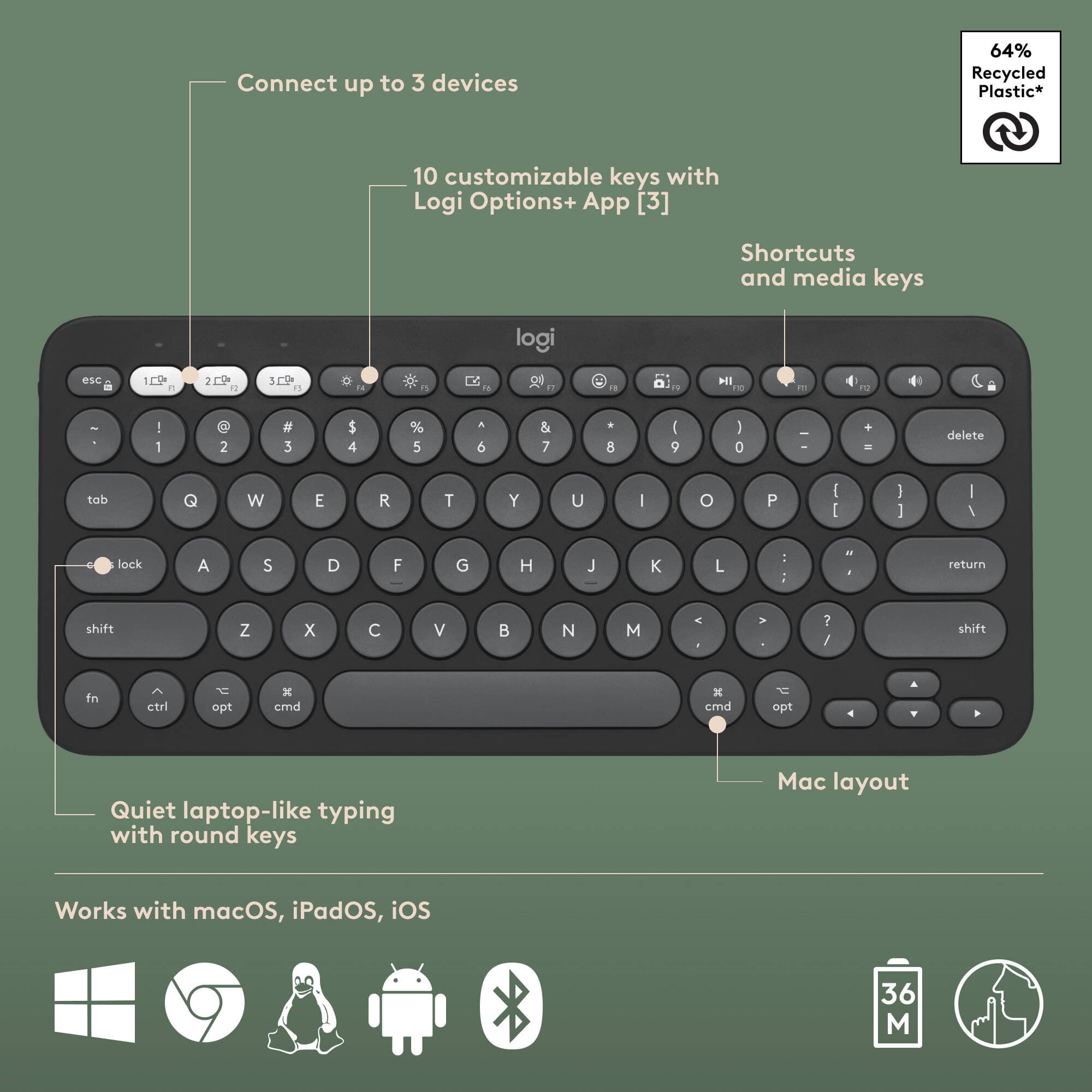 Logitech Pebble 2 combo for Mac in Tonal Graphite with compact Bluetooth keyboard and mouse