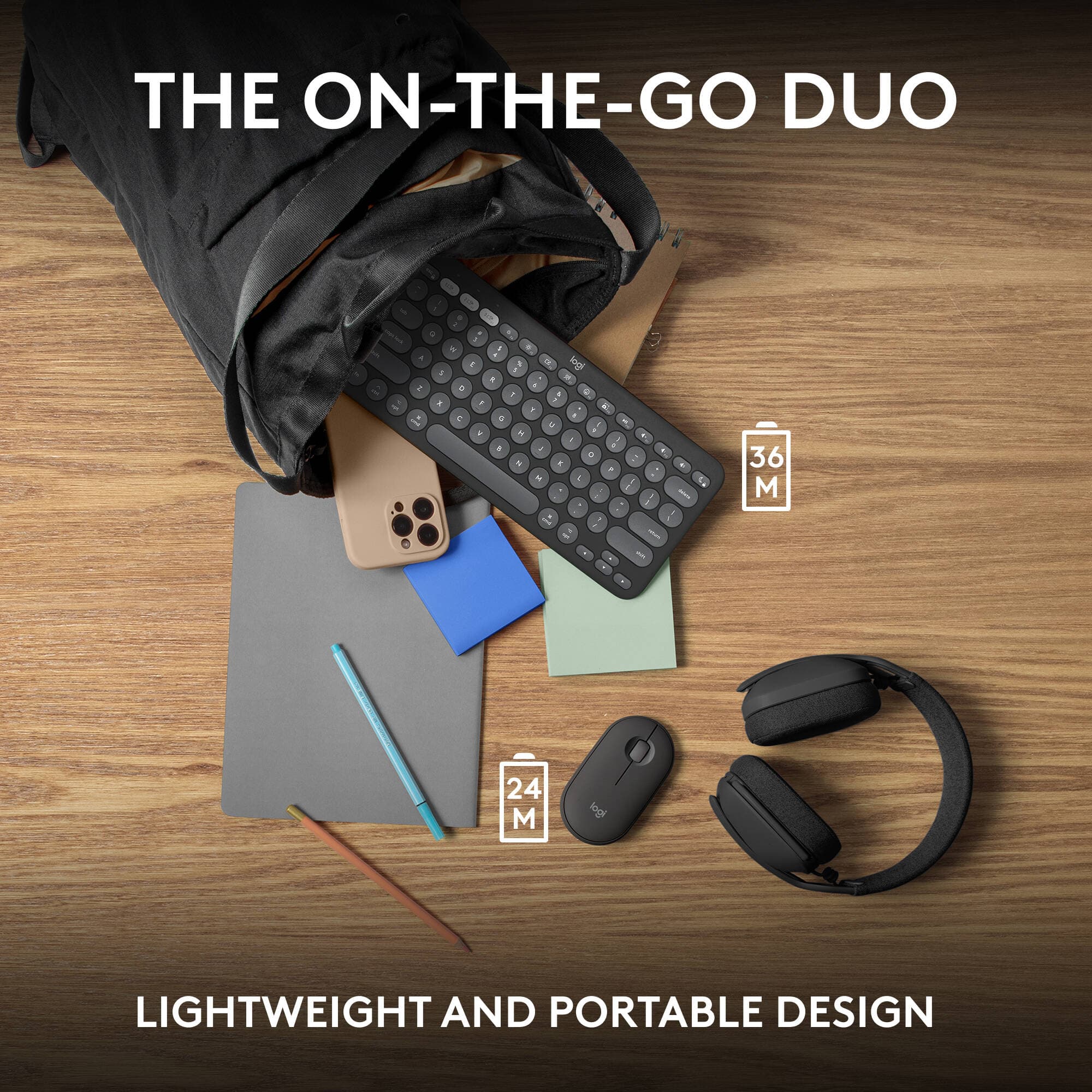 Logitech Pebble 2 combo for Mac in Tonal Graphite with compact Bluetooth keyboard and mouse