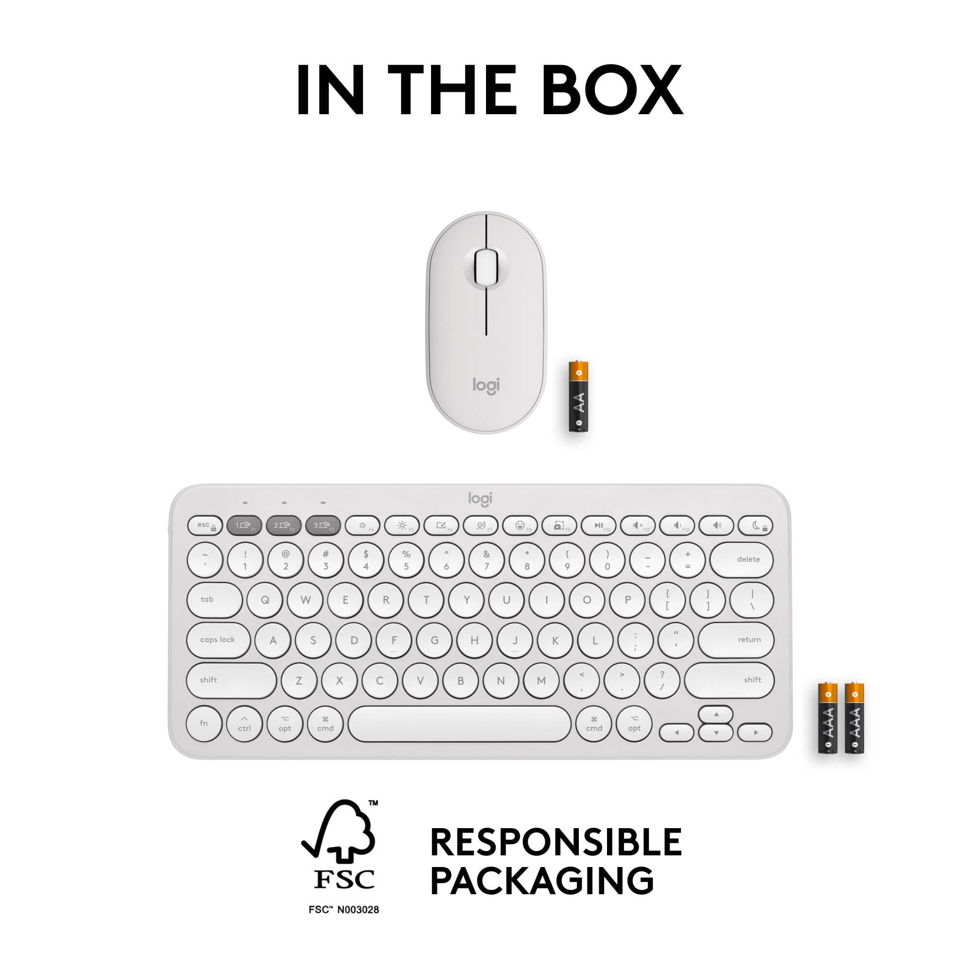Logitech Pebble 2 Combo for Mac wireless keyboard and mouse in white