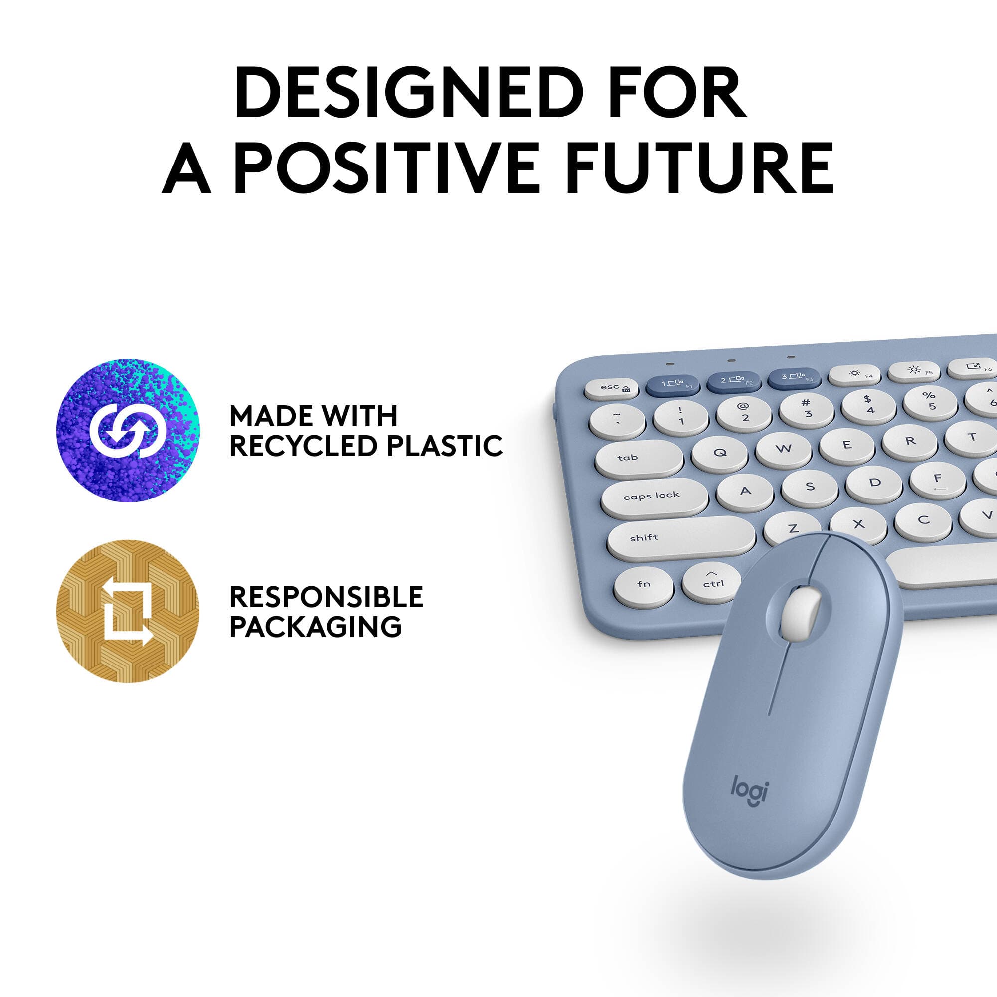 Logitech Pebble 2 Combo for Mac in blue with compact wireless keyboard and mouse