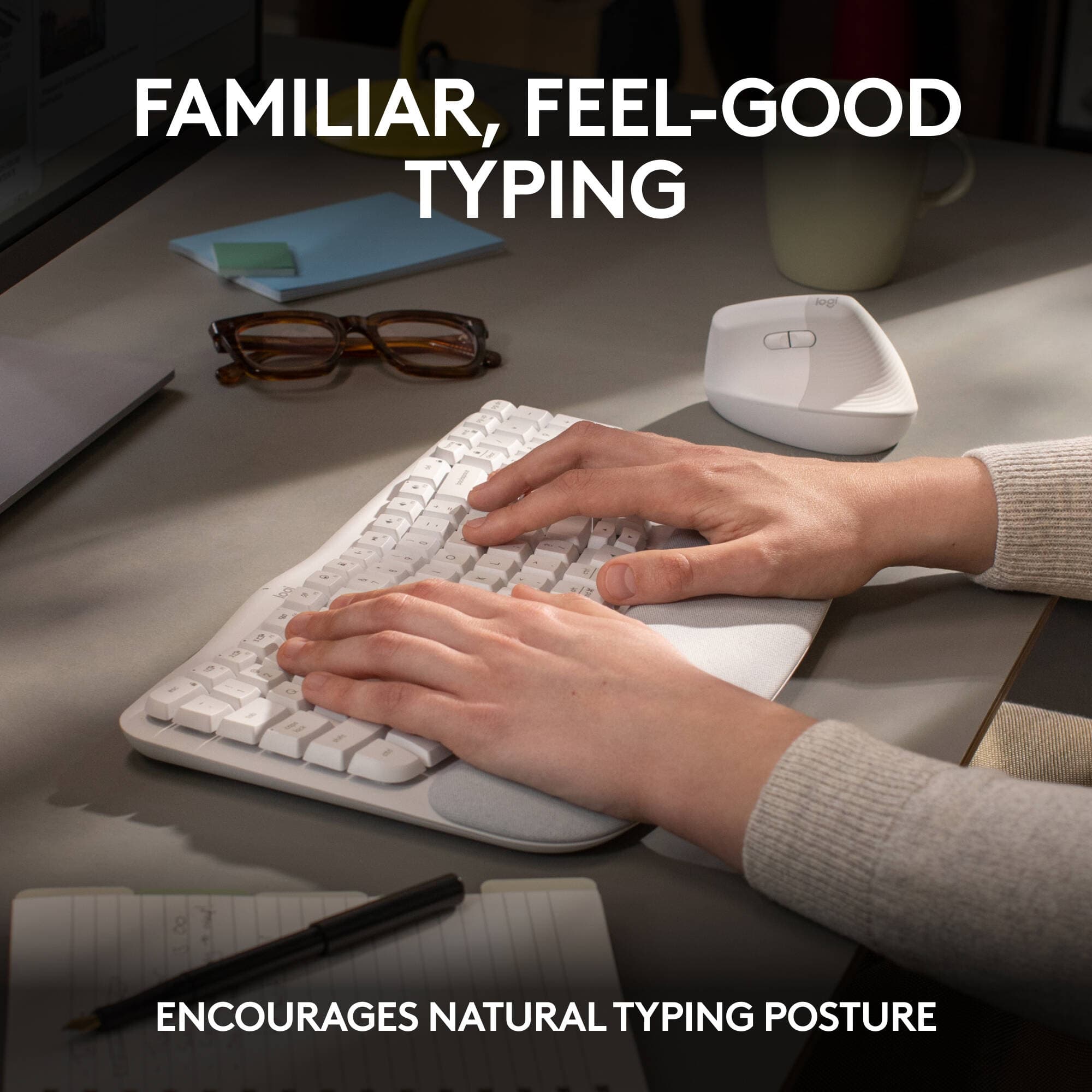 Logitech Wireless Wave Keys ergonomic wireless keyboard in Off White