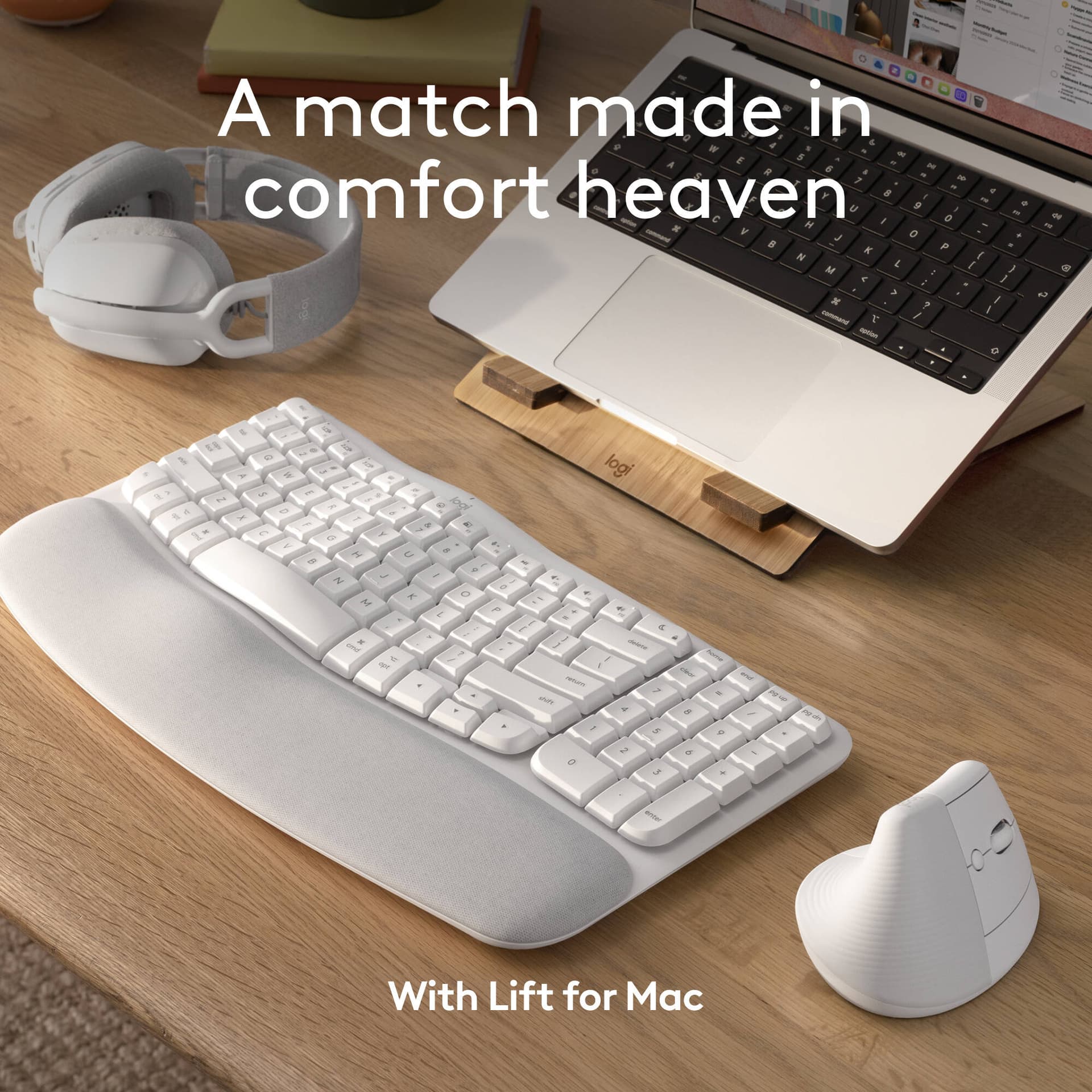 Logitech Wave Keys for Mac wireless ergonomic keyboard in white