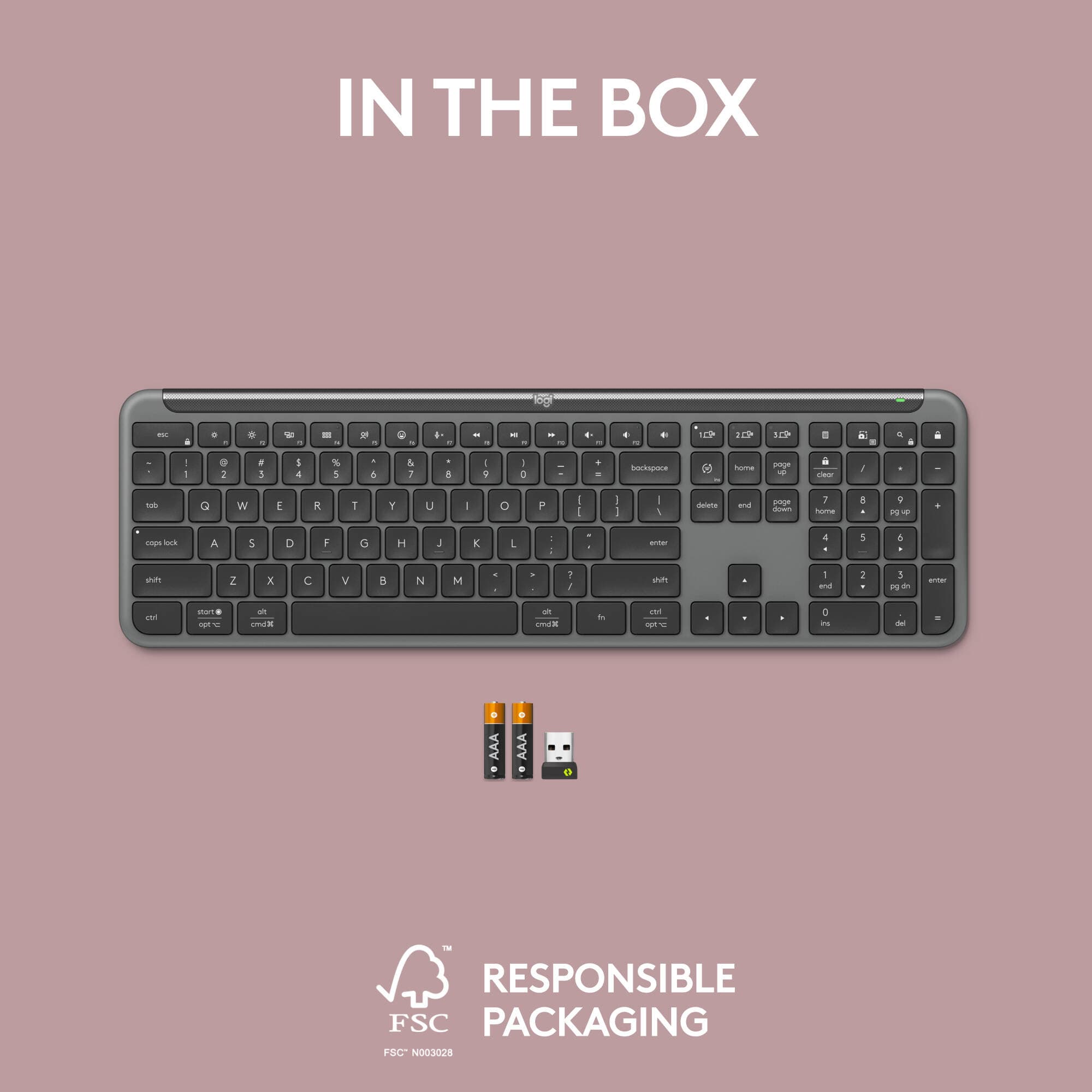 Logitech K950 Signature Slim wireless keyboard in graphite with slim low-profile design