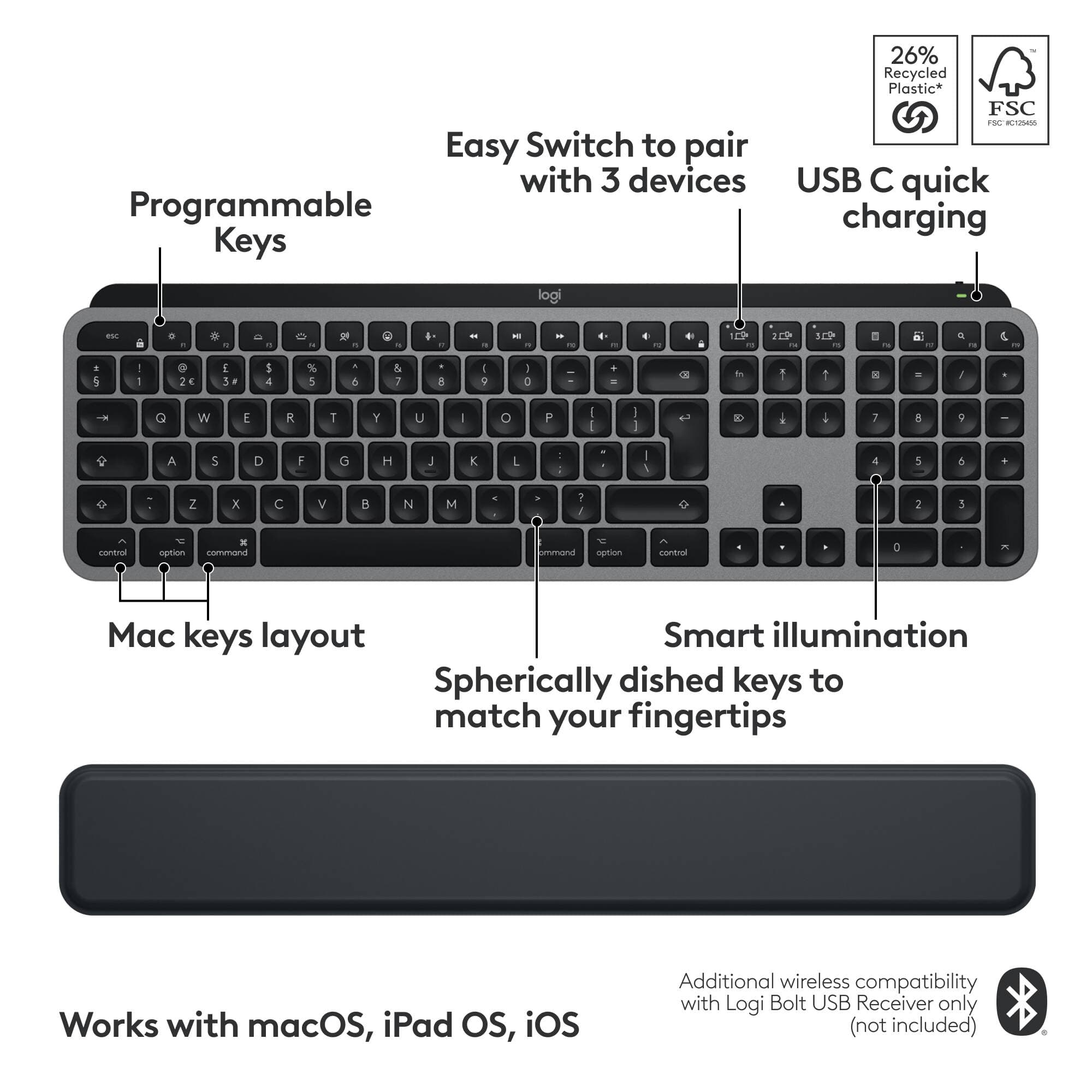 Logitech MX Keys S Combo for Mac wireless keyboard and mouse set in Grey