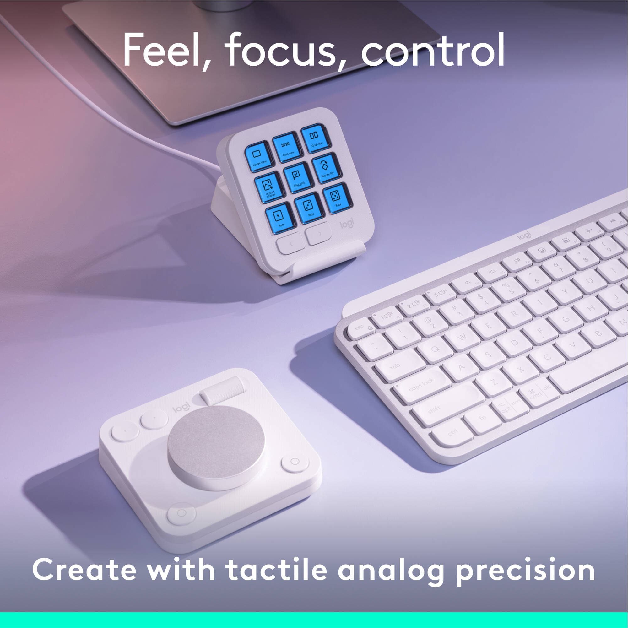 Logitech MX Creative Console in pale grey for creative workflow control