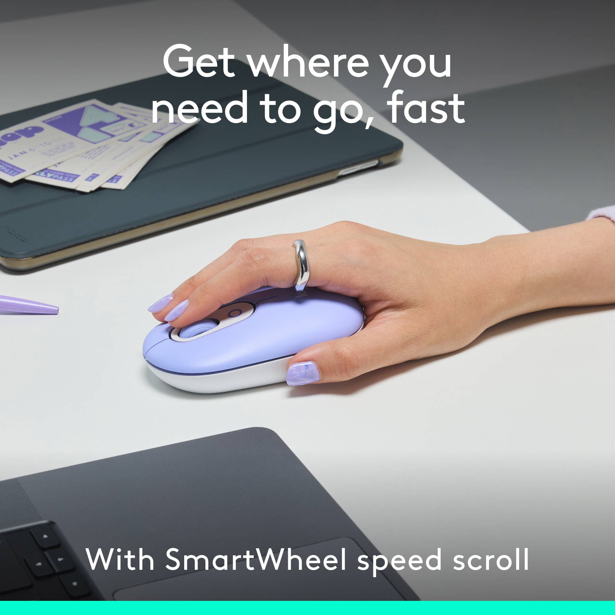 Logitech POP Icon Combo in Lilac Off White with wireless keyboard and mouse