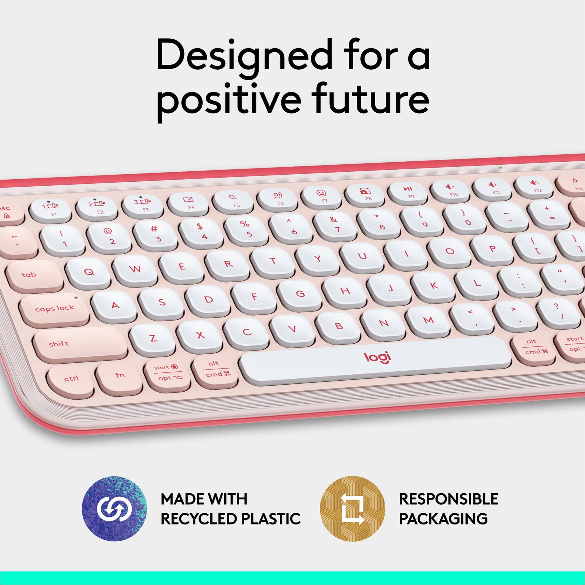 Logitech POP Icon Keys Rose and Off White compact Bluetooth wireless keyboard