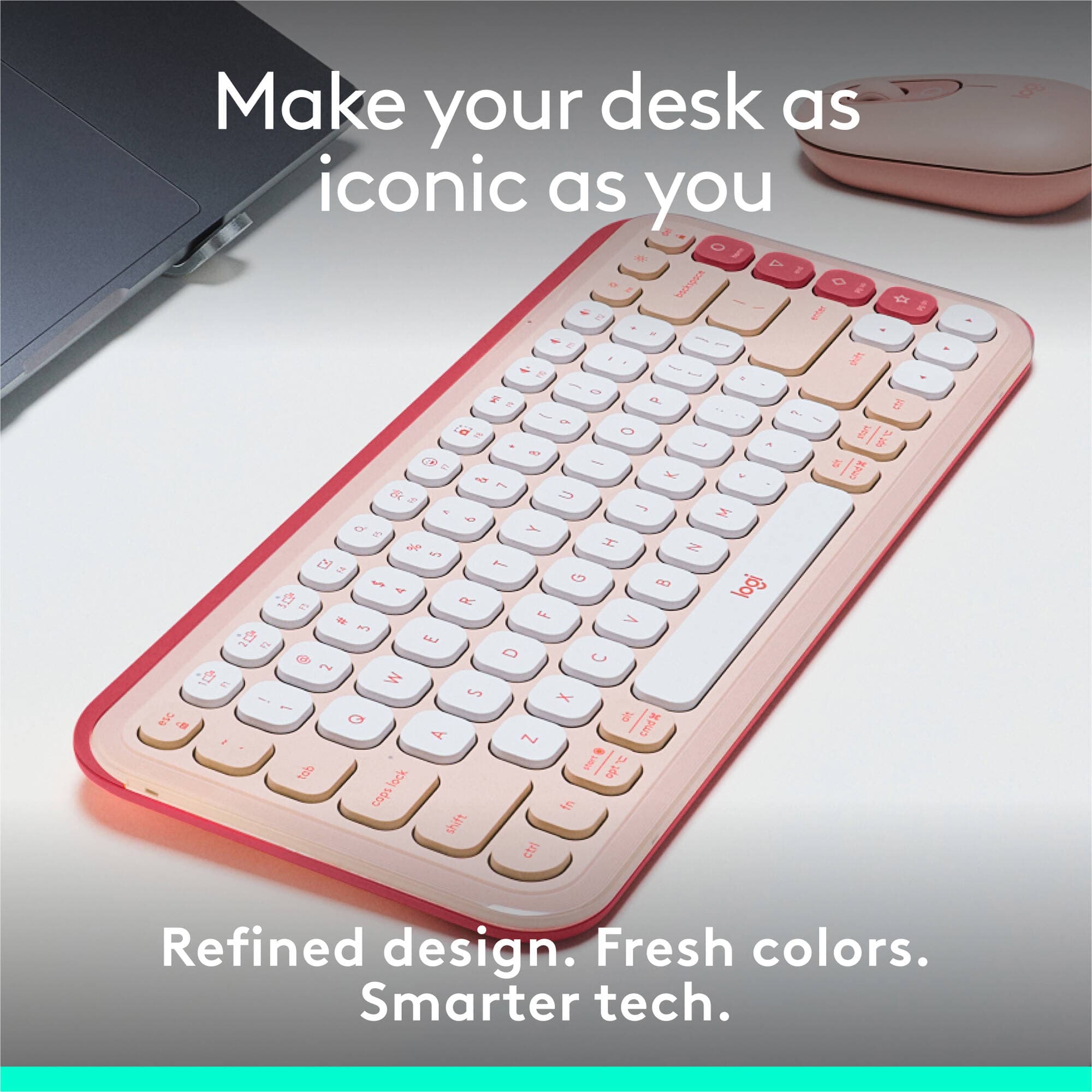 Logitech POP Icon Keys Rose and Off White compact Bluetooth wireless keyboard