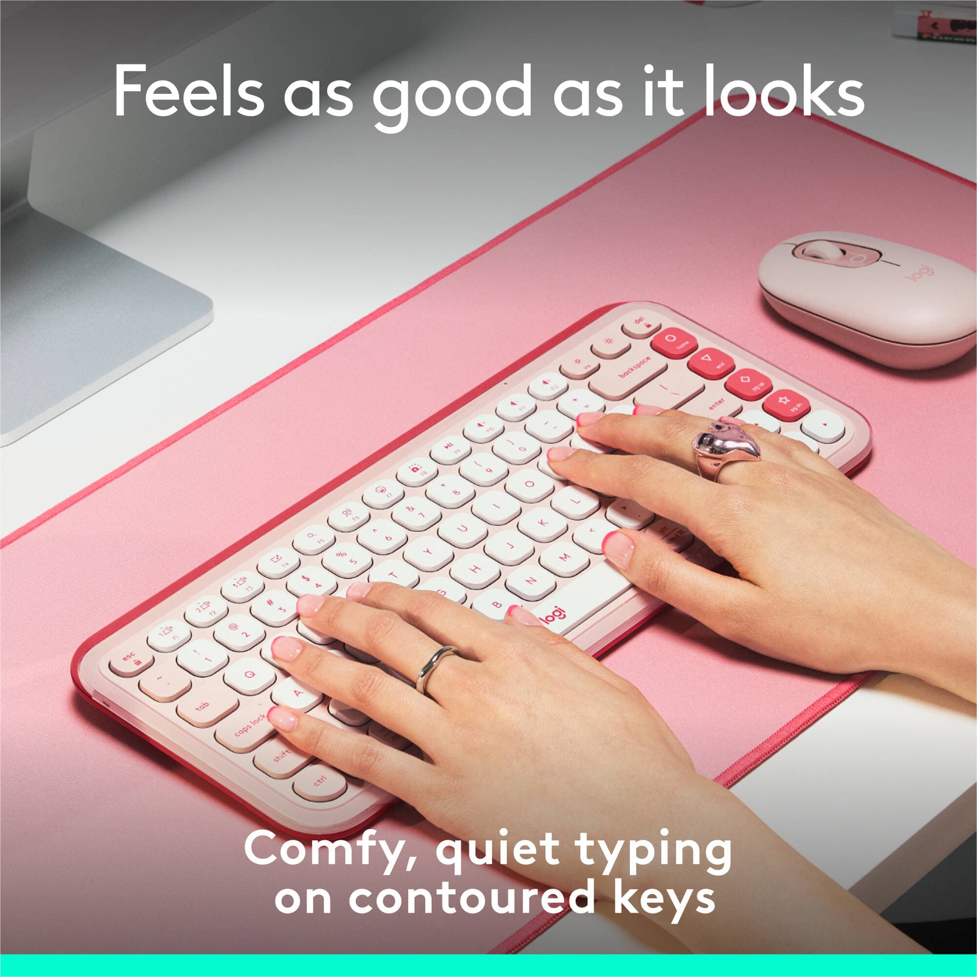 Logitech POP Icon Keys Rose and Off White compact Bluetooth wireless keyboard
