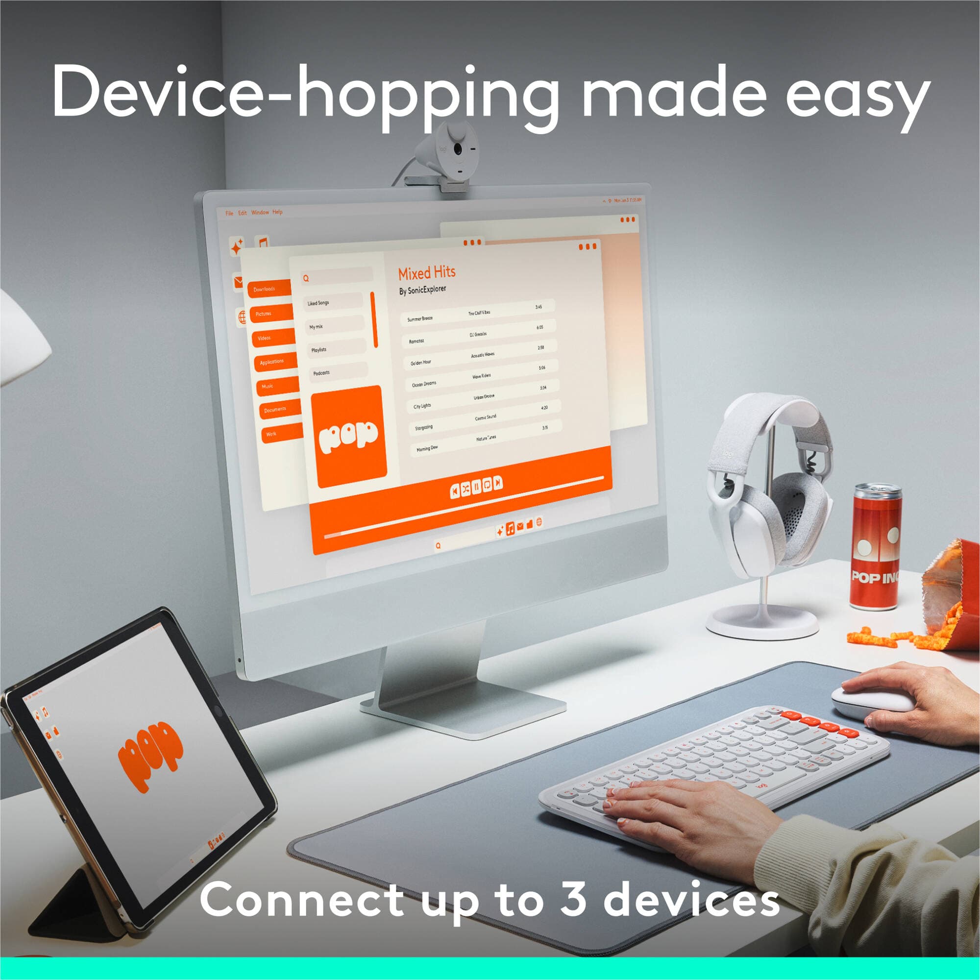 Logitech POP Icon Keys Rose and Off White compact Bluetooth wireless keyboard