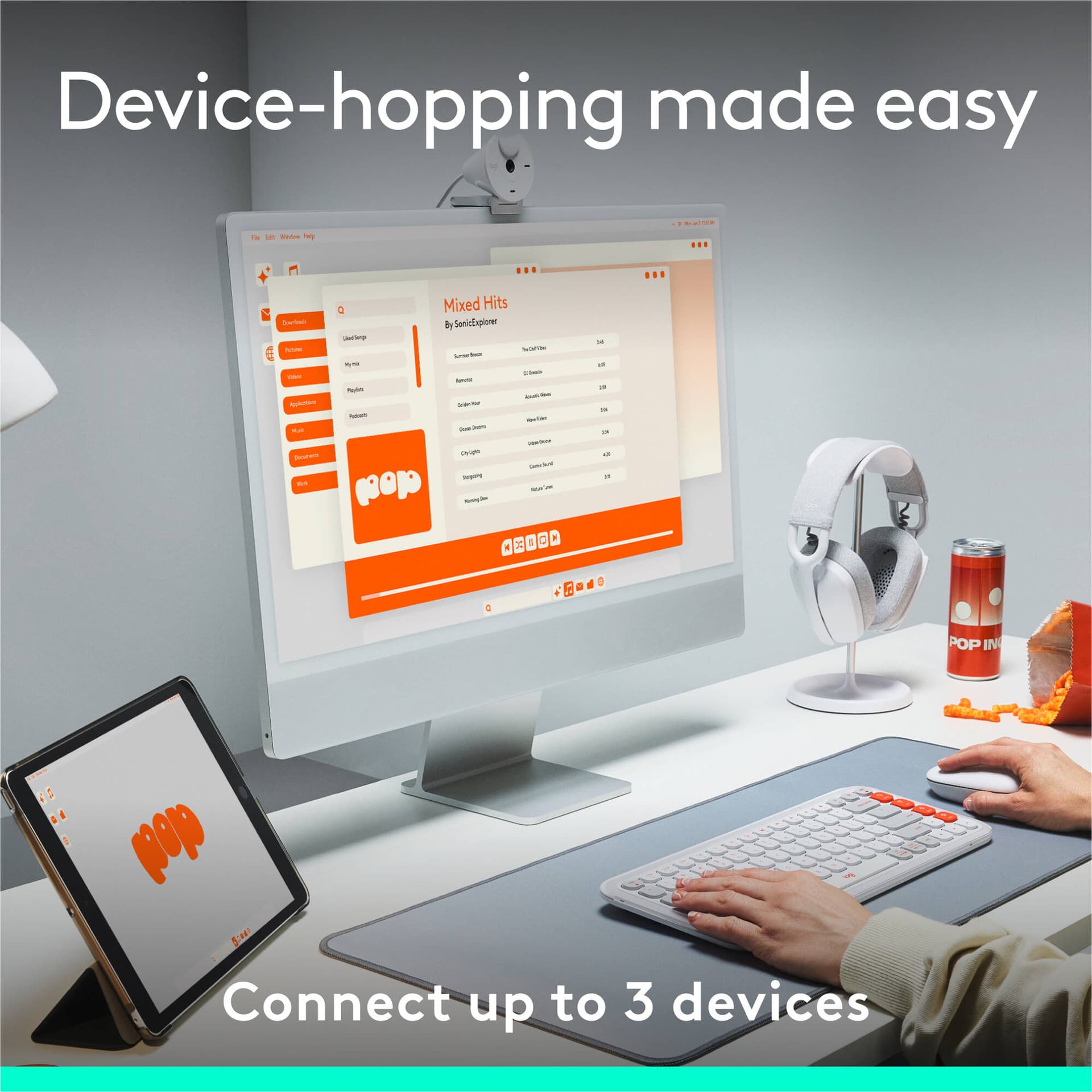 Logitech POP Icon Keys wireless keyboard in Lilac Off White, compact layout for Mac and PC