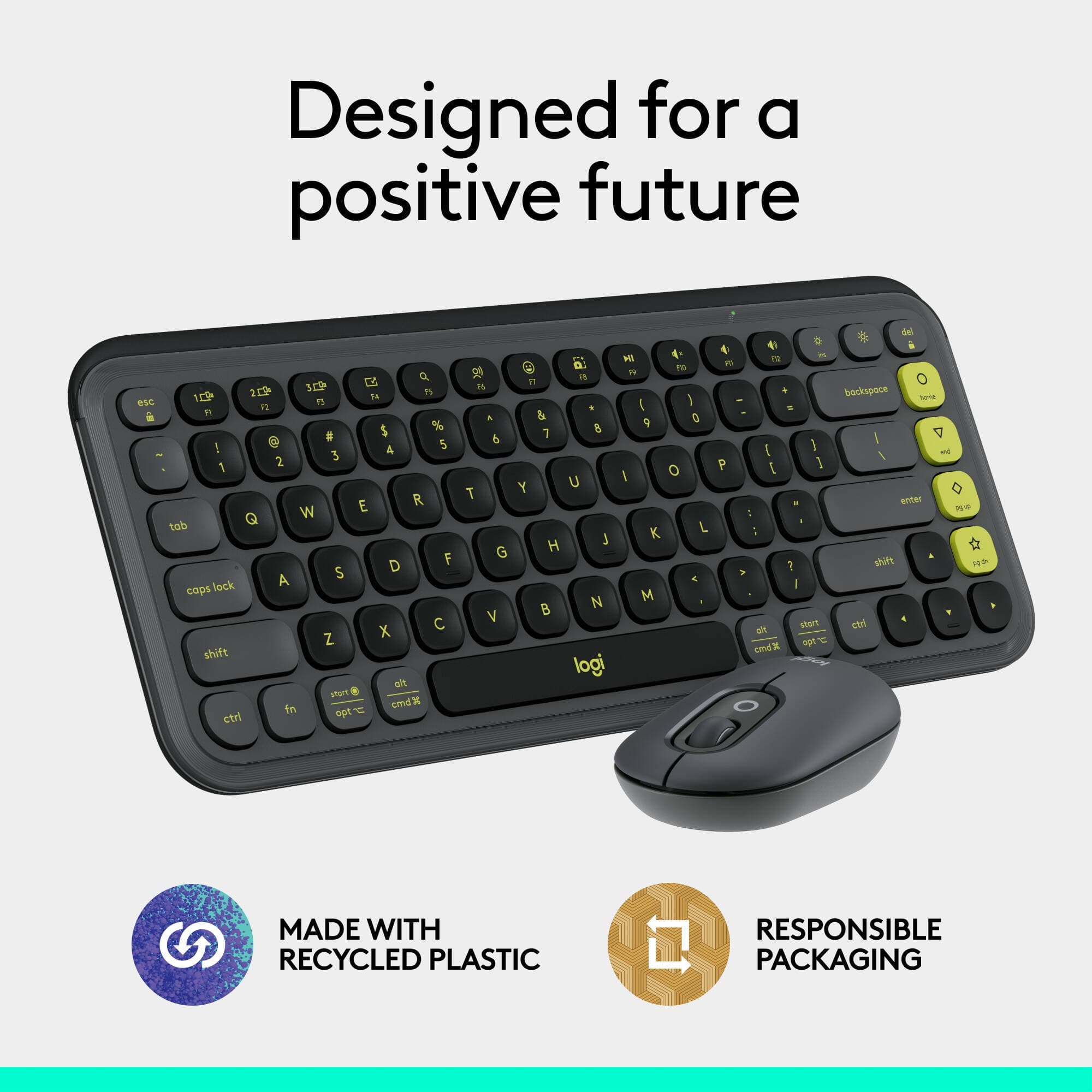 Logitech POP Icon Combo wireless keyboard and mouse set in Graphite-Lime