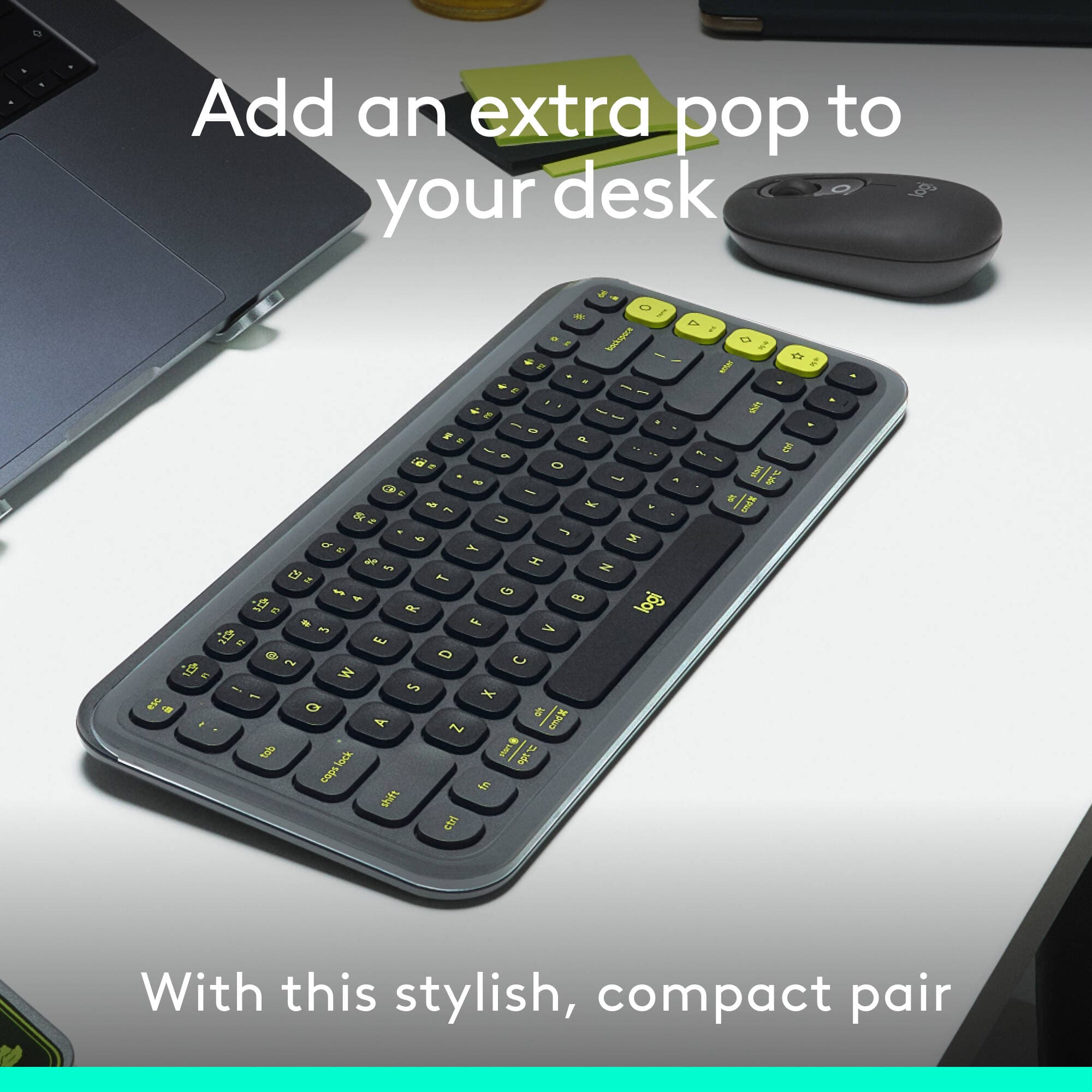Logitech POP Icon Combo wireless keyboard and mouse set in Graphite-Lime