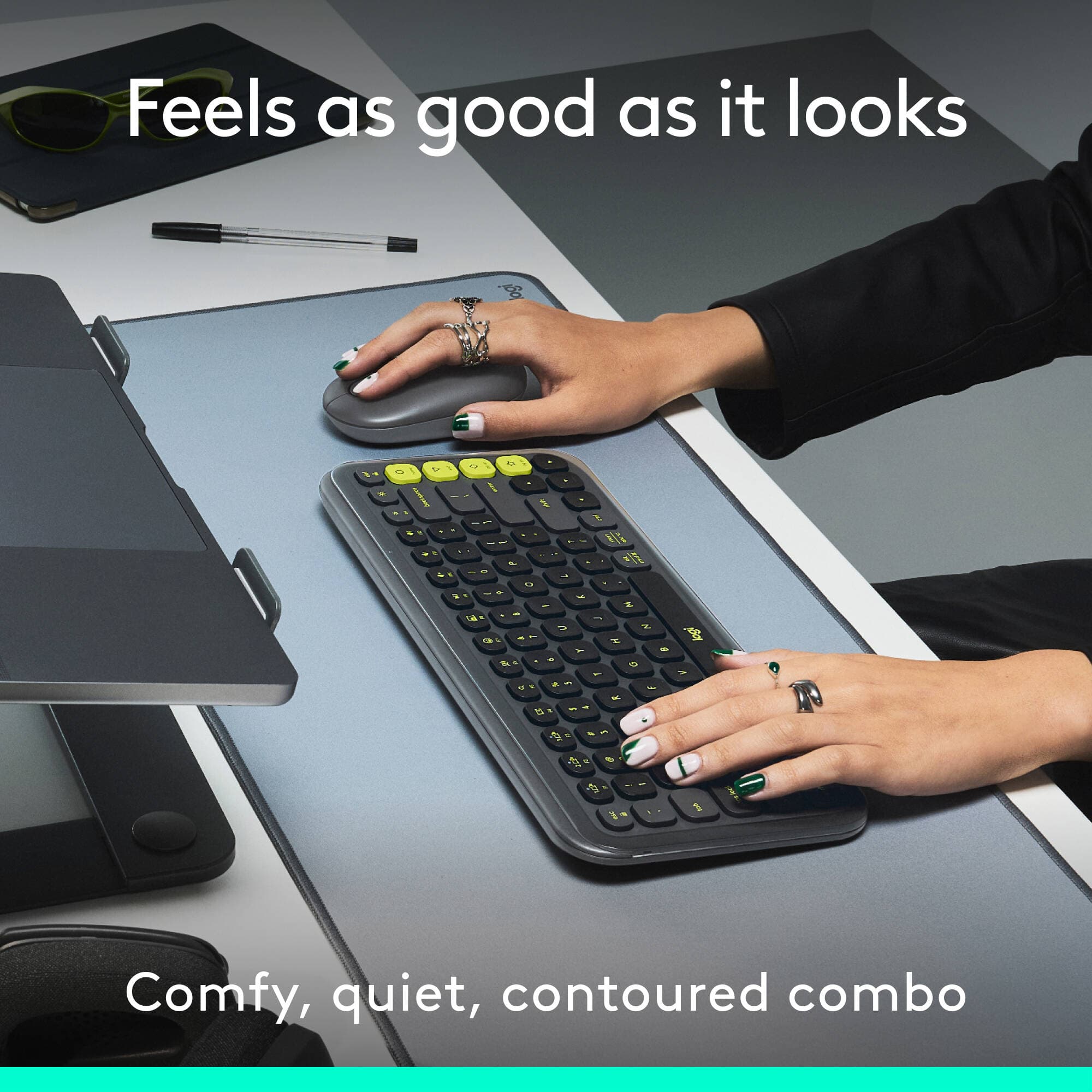 Logitech POP Icon Combo wireless keyboard and mouse set in Graphite-Lime
