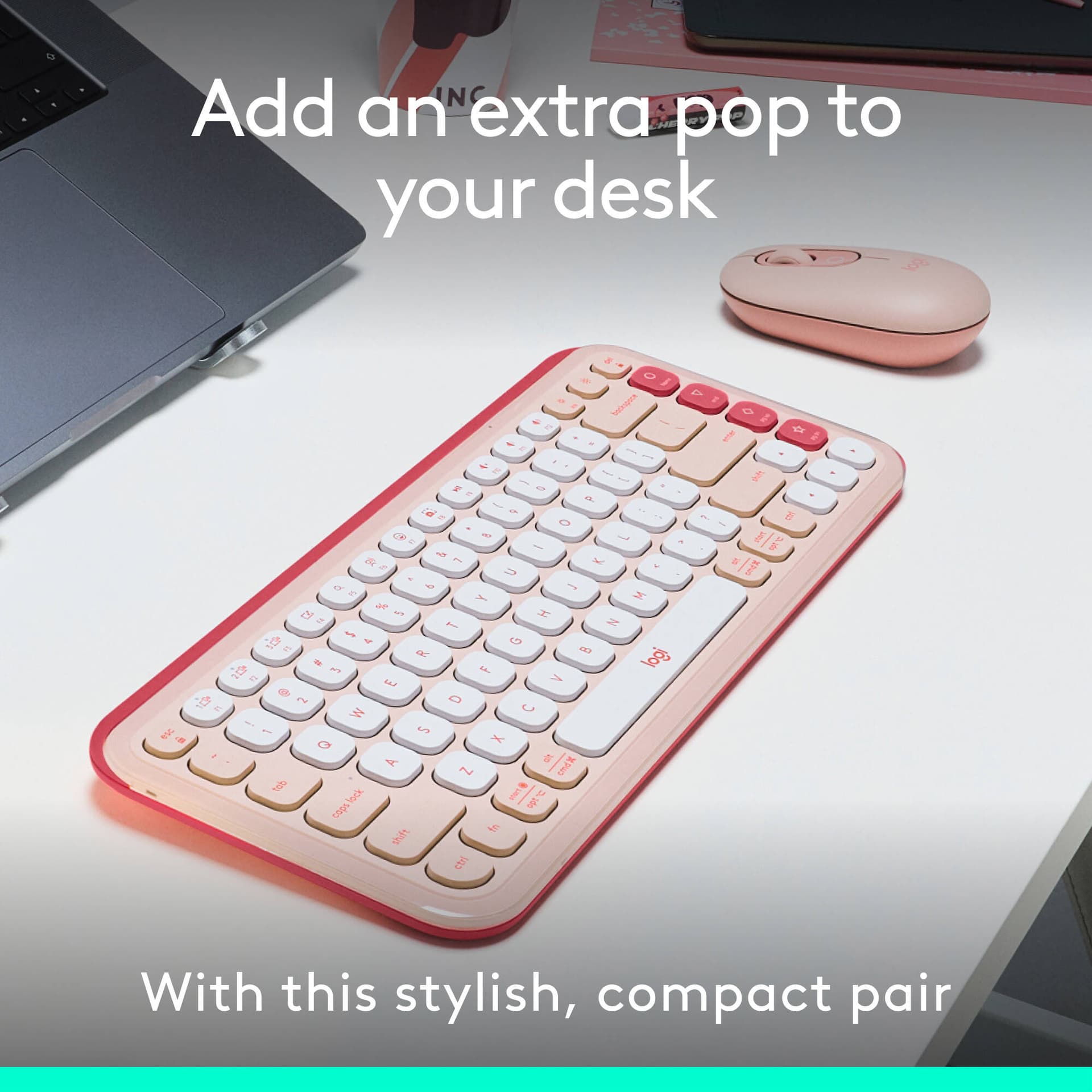 Logitech POP Icon Combo wireless keyboard and mouse set in Rose Off White