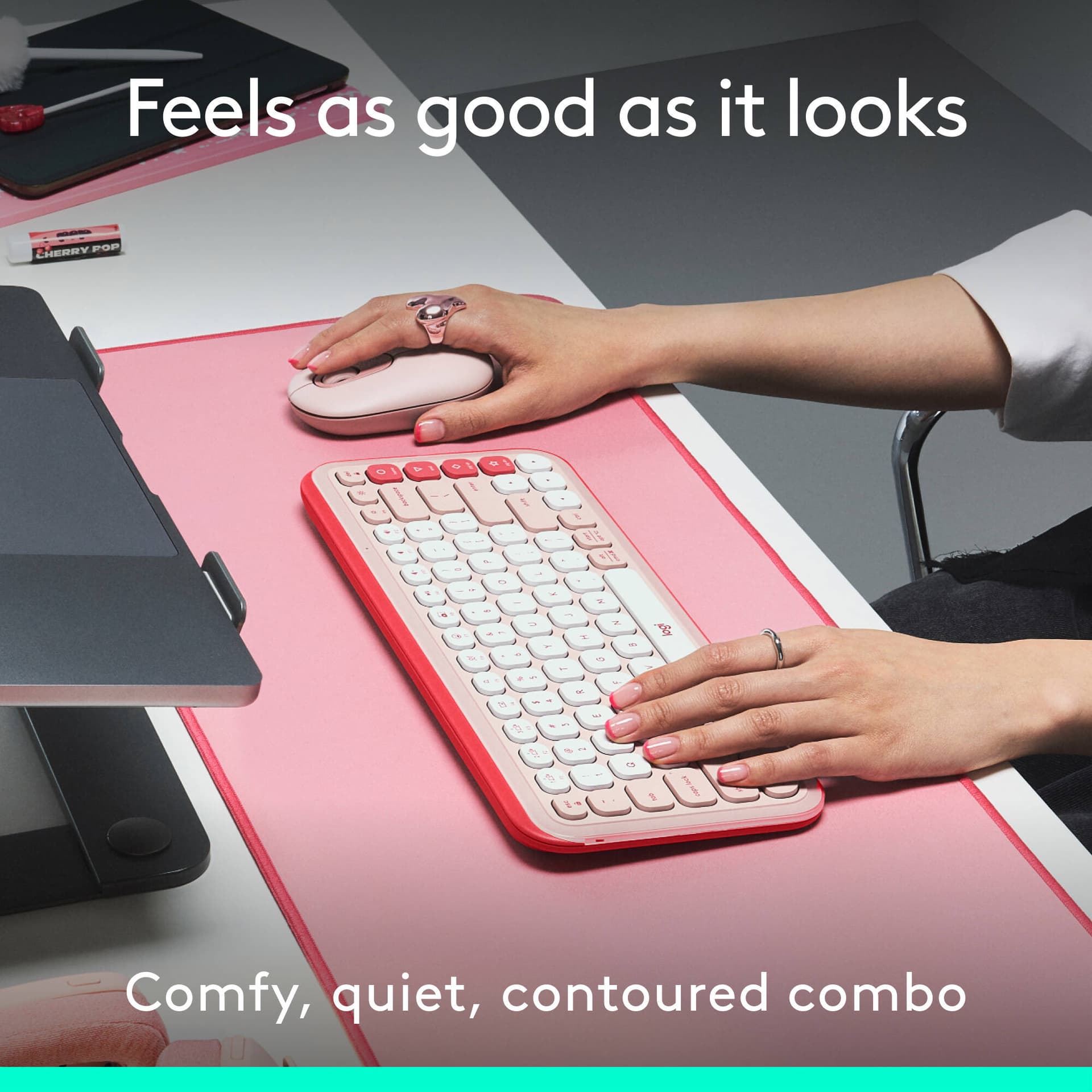 Logitech POP Icon Combo wireless keyboard and mouse set in Rose Off White