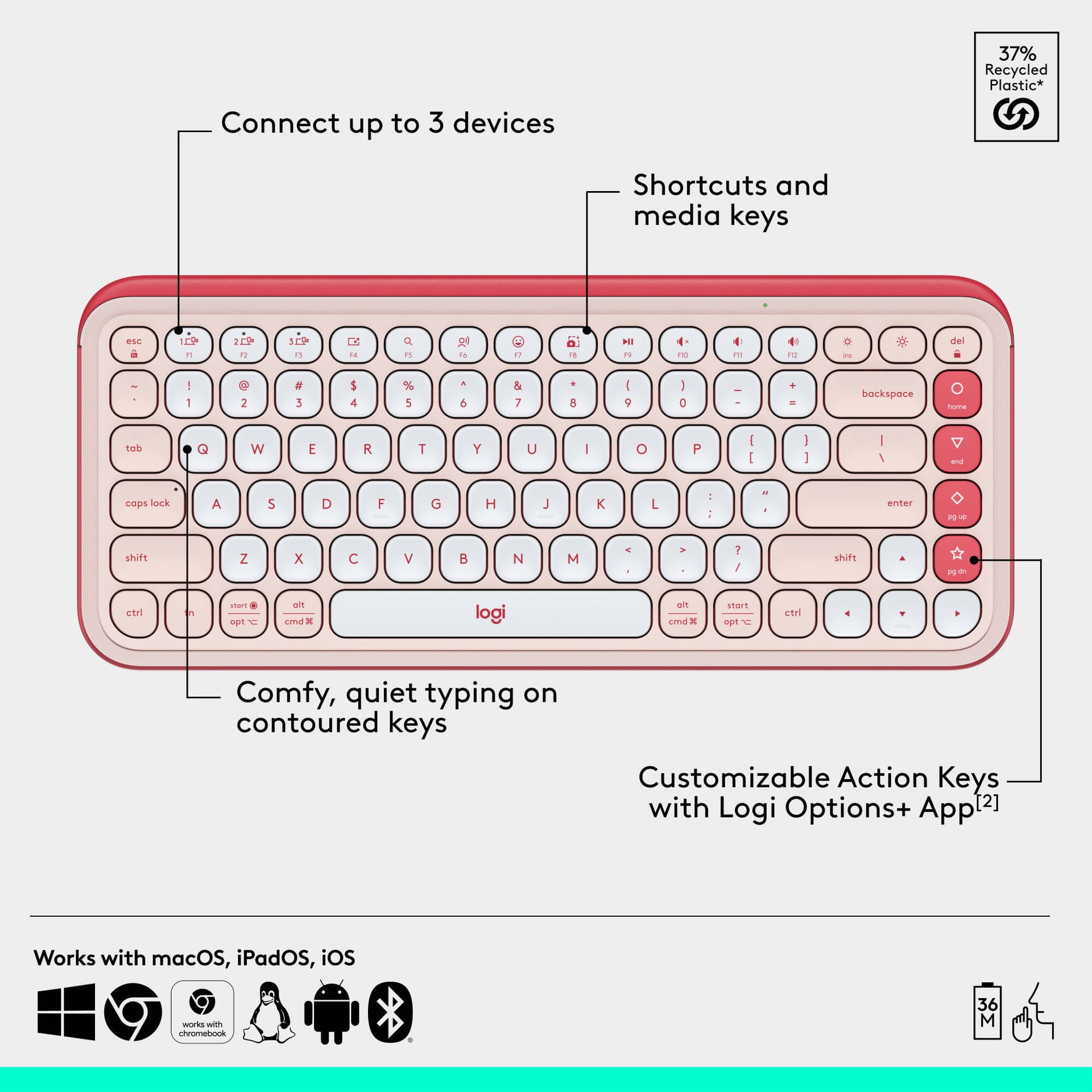 Logitech POP Icon Combo wireless keyboard and mouse set in Rose Off White