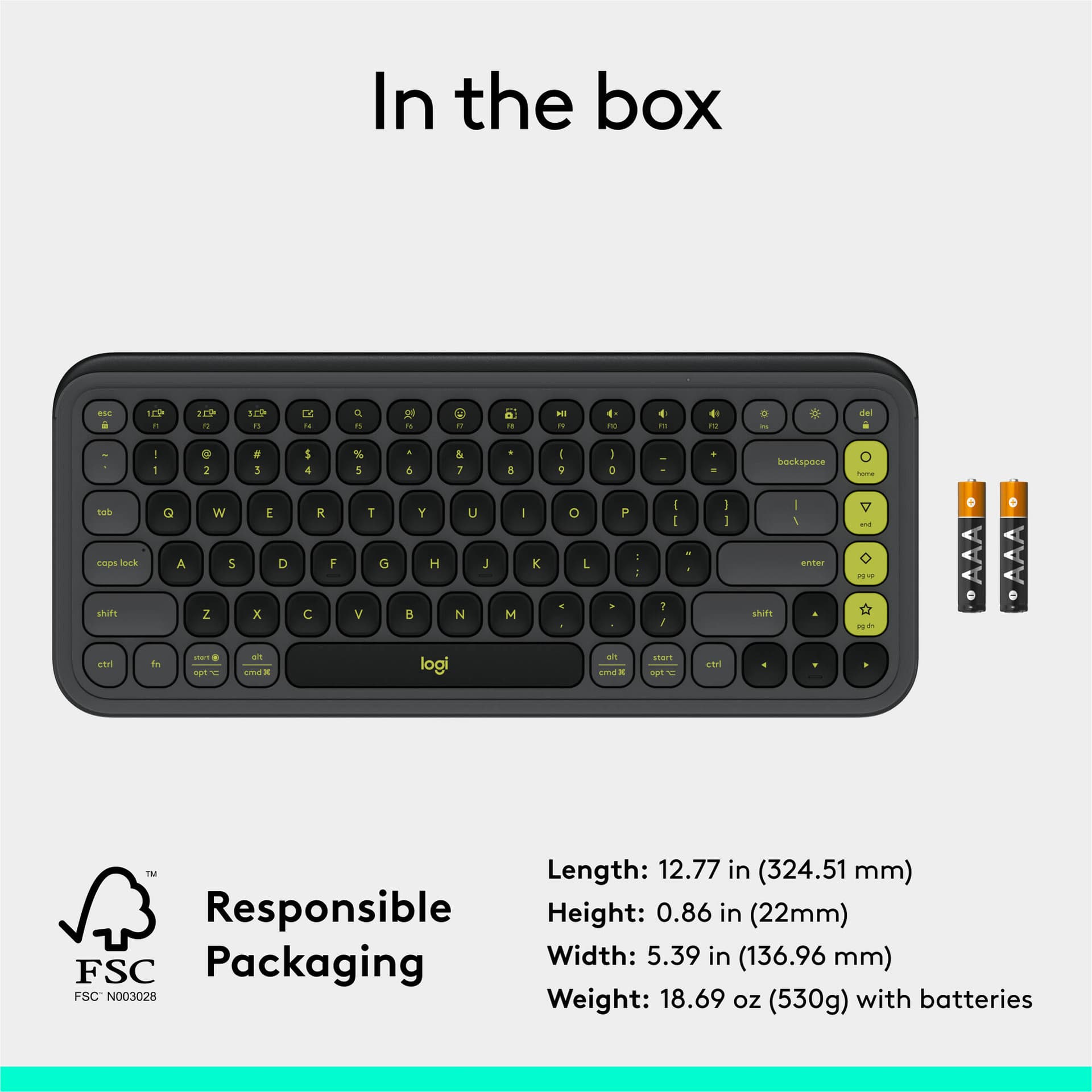 Logitech POP Icon Keys wireless keyboard in Graphite and Green, compact Bluetooth keyboard