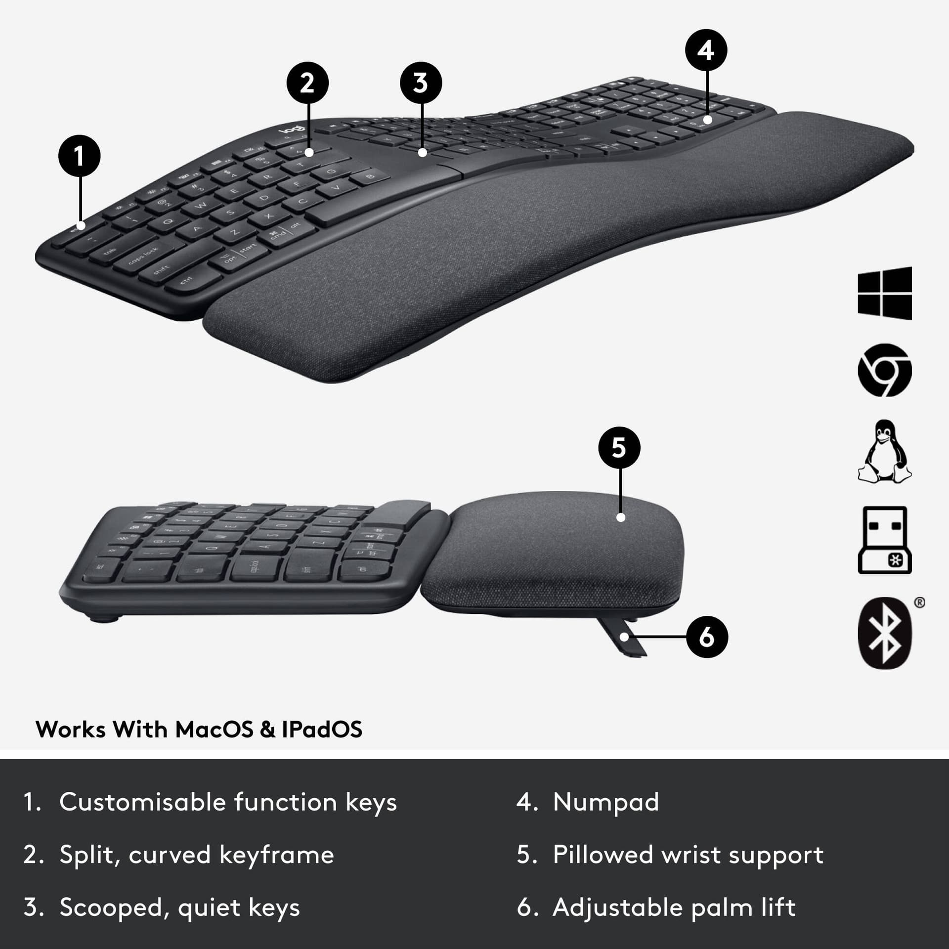 Logitech Ergo K860 Business BOLT ergonomic wireless keyboard with split layout and palm support