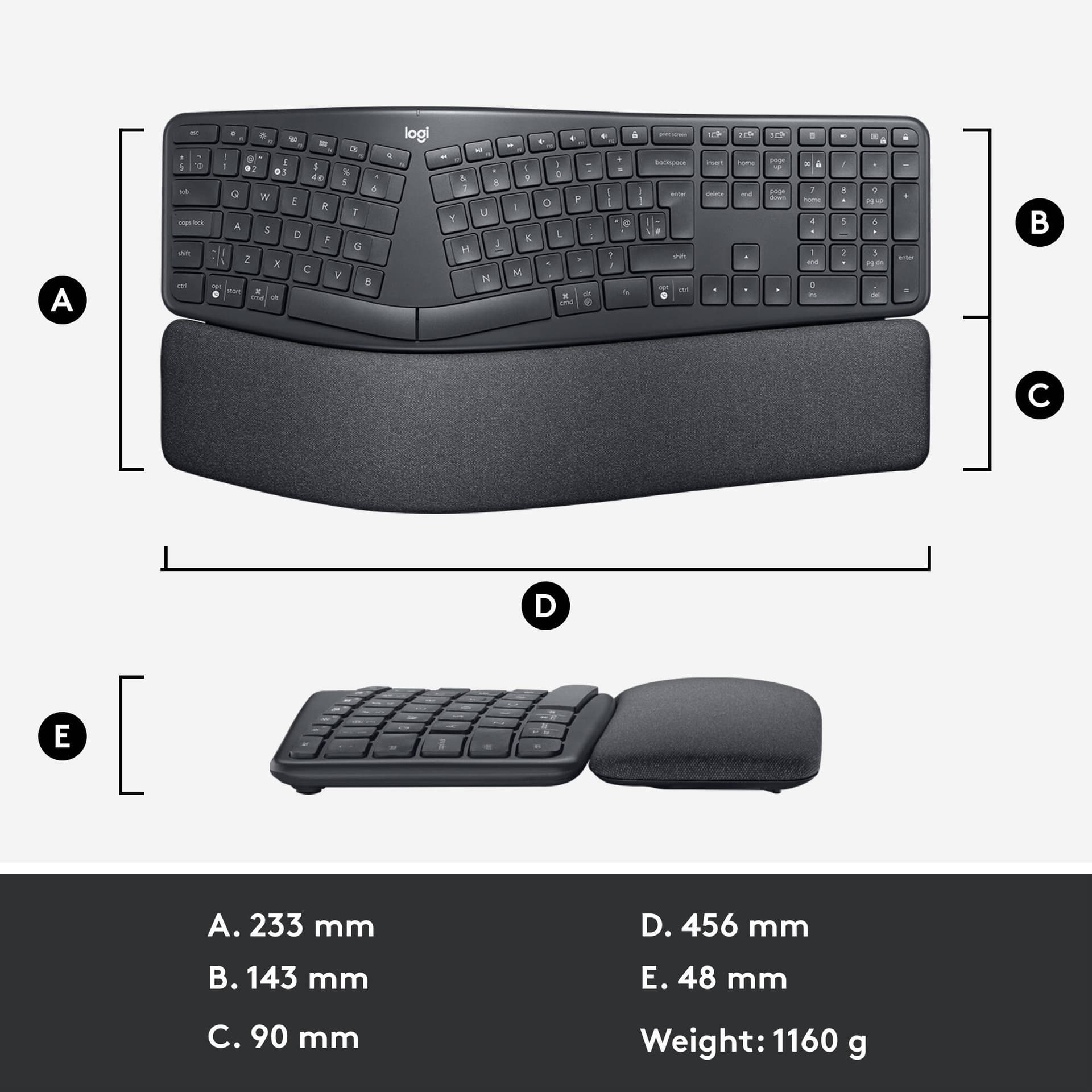 Logitech Ergo K860 Business BOLT ergonomic wireless keyboard with split layout and palm support