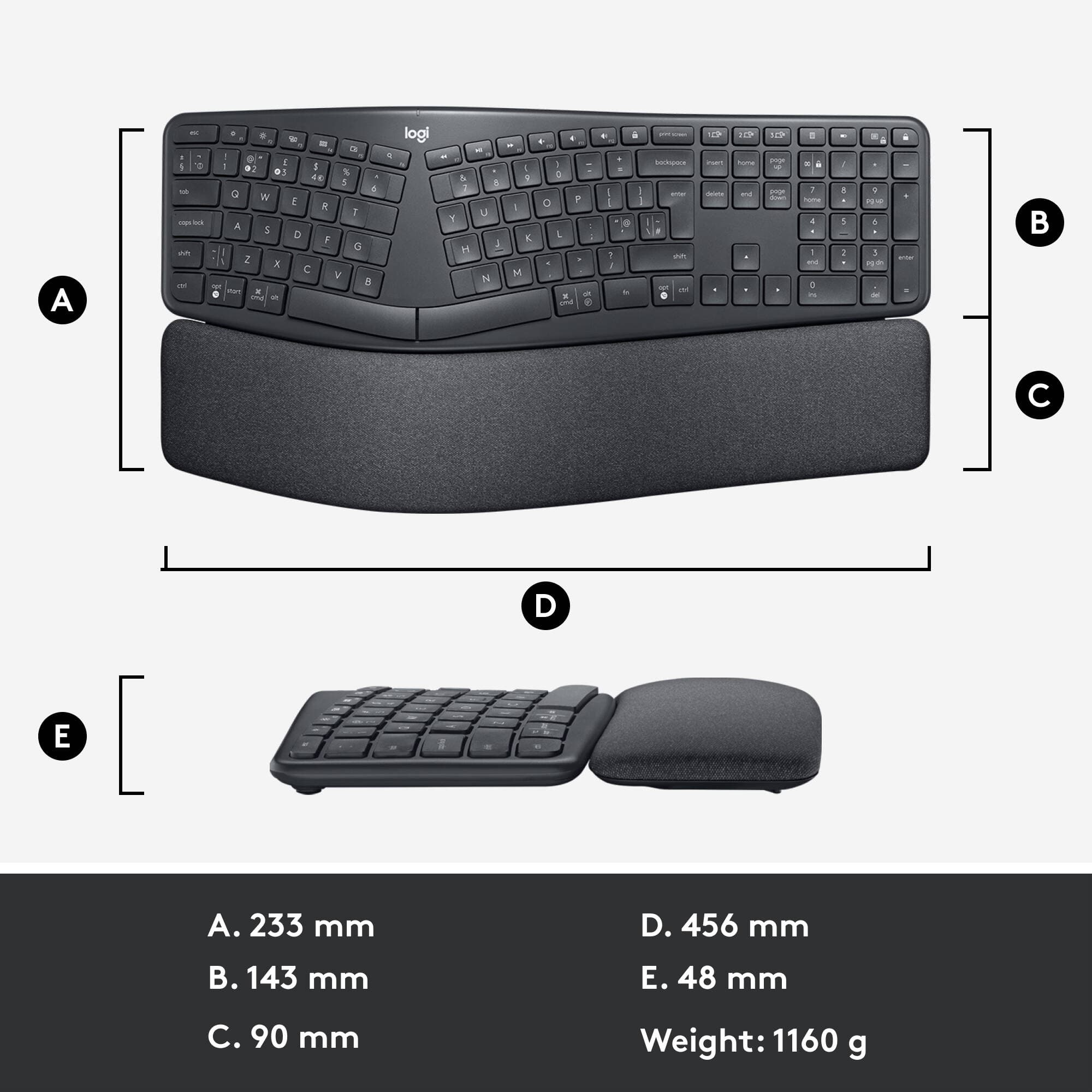 Logitech Ergo K860 Business BOLT ergonomic wireless keyboard with split layout and palm support