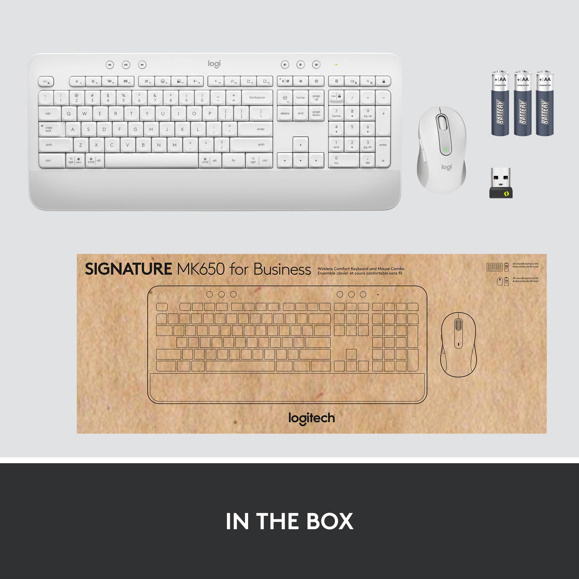 Logitech MK650 Combo B2B wireless keyboard and mouse in off white for business use