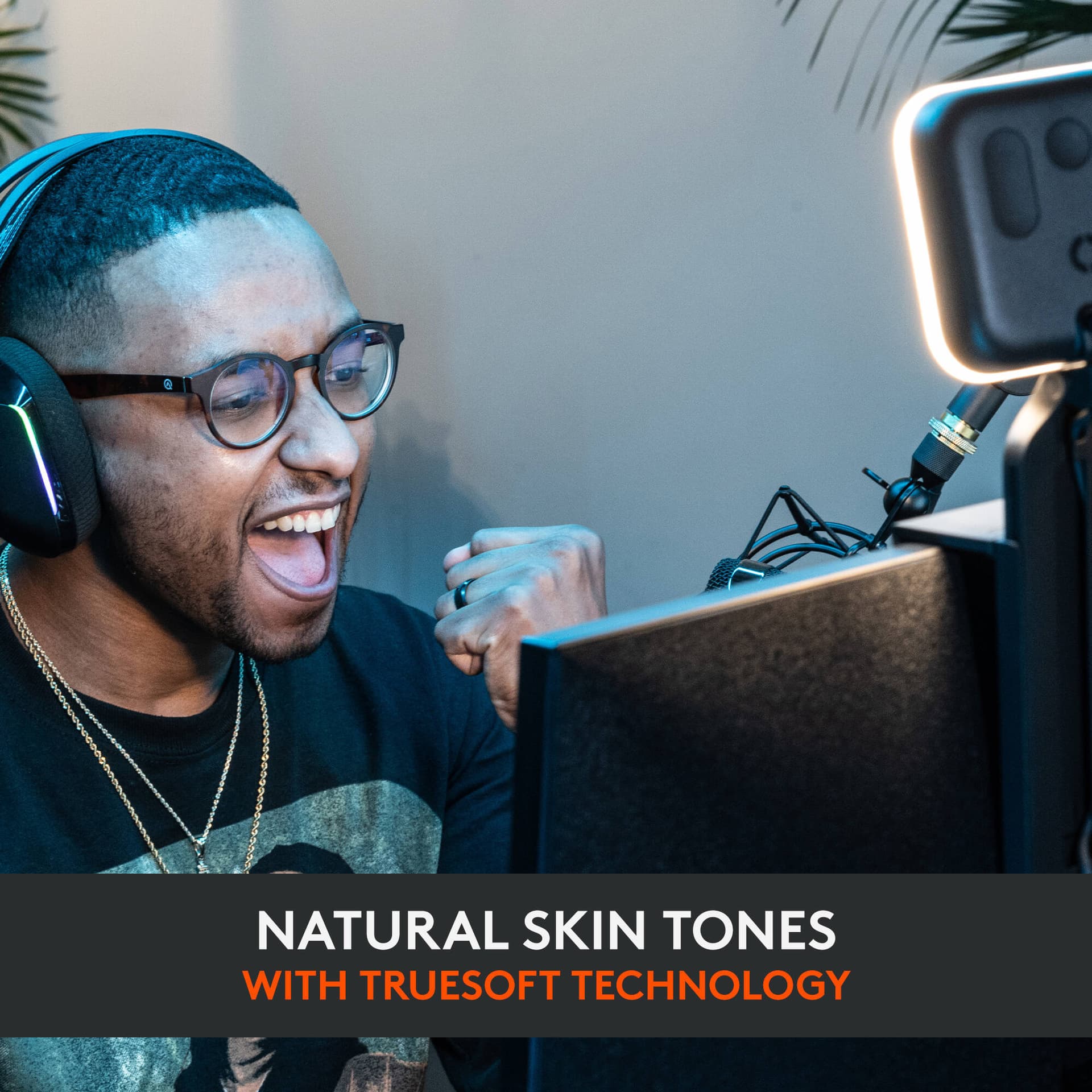 Logitech Litra Glow streaming light for video calls and livestreaming on a desktop setup