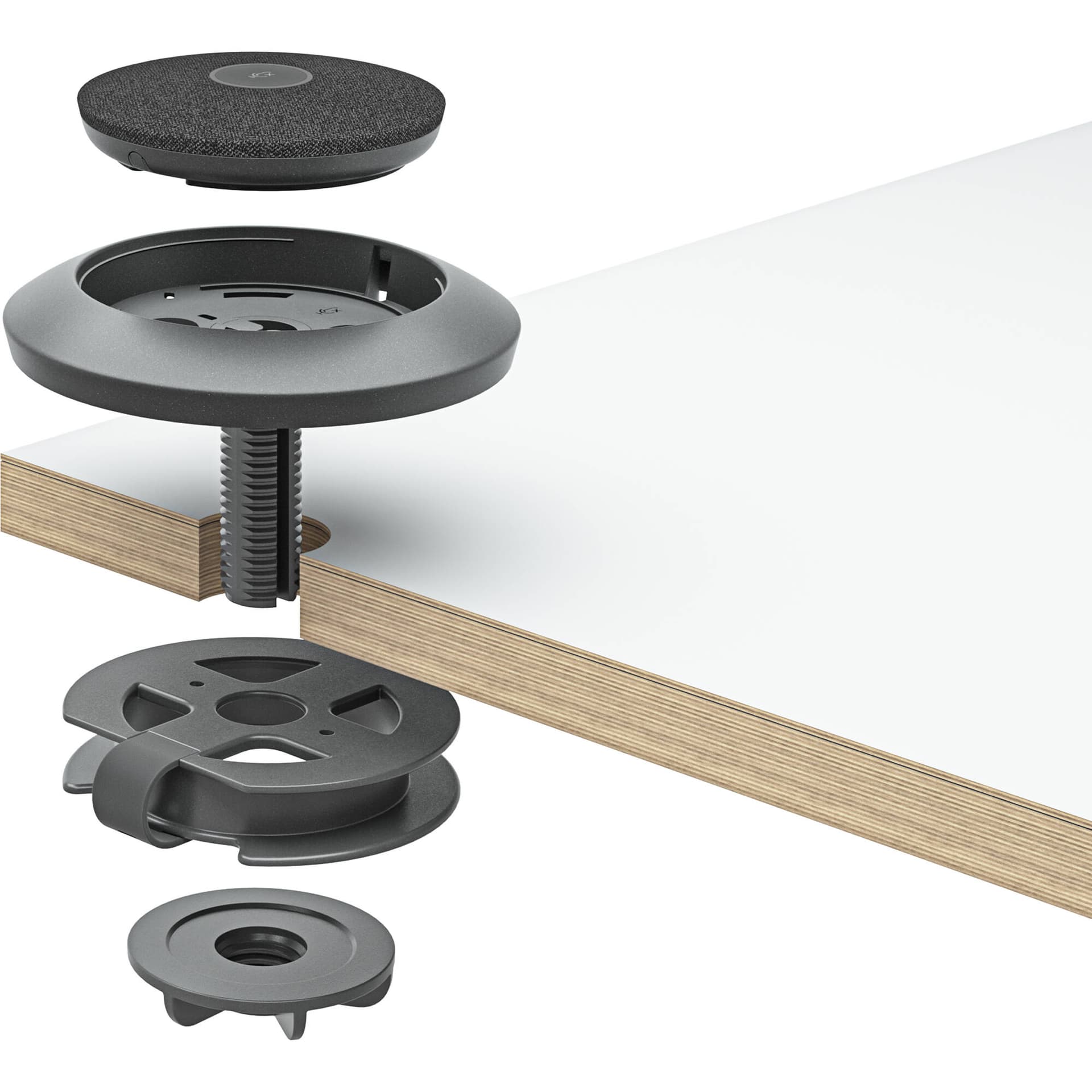 Logitech Rally Mic Pod table mount in graphite for conference room deployment